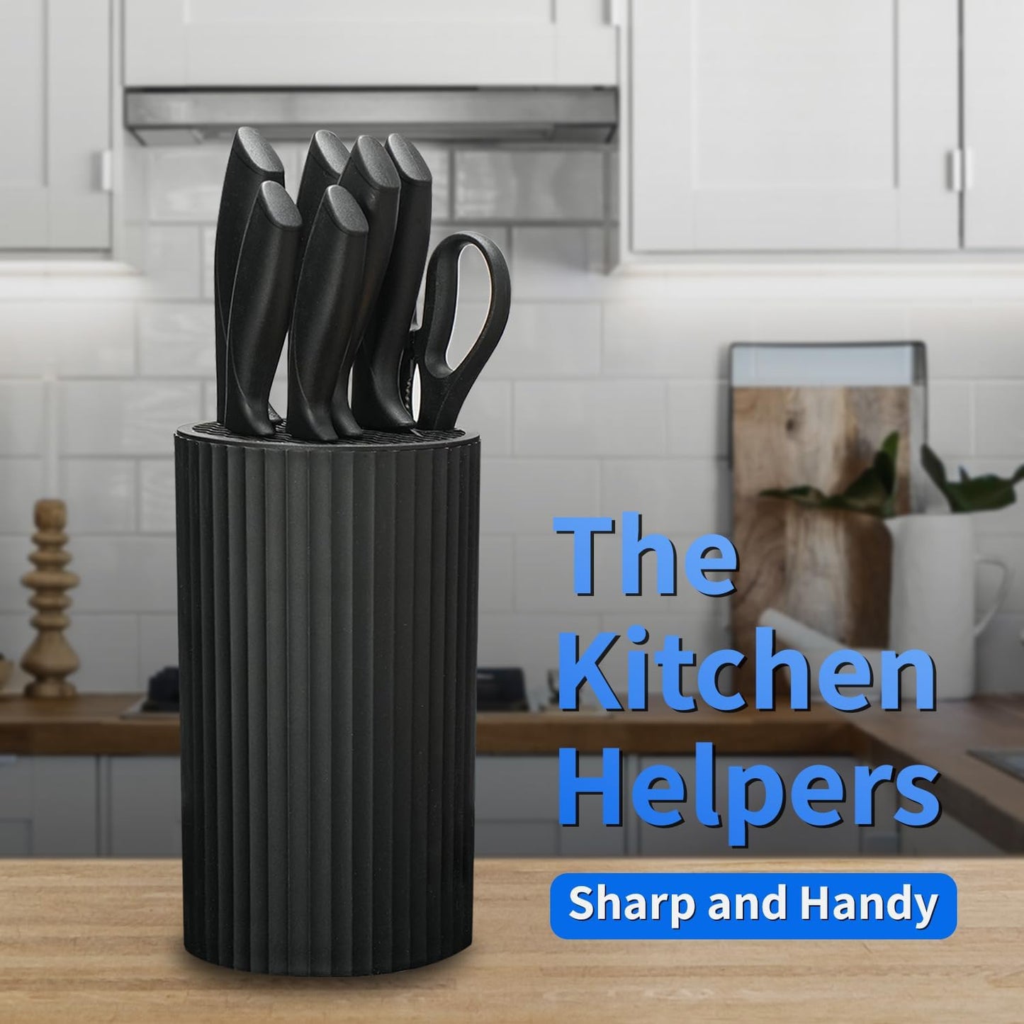 Hunter.Dual Knife Set, 8-Piece Kitchen Knife Set for Chef, Sharp Knife Set with Universal Knife Block, Anti-Rust Kitchen Knife Block Set, Ergonomical Design (Black)