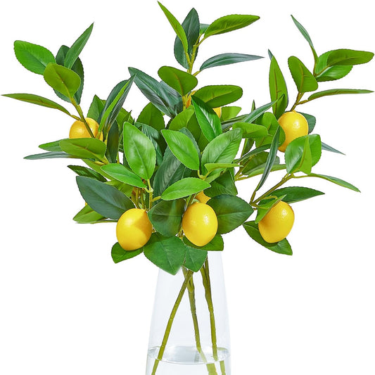3 PCS Artificial Lemon Branches for Vase 18 Inch Fake Lemons Fruit Picks Faux Lemons Tree Decor Realistic
