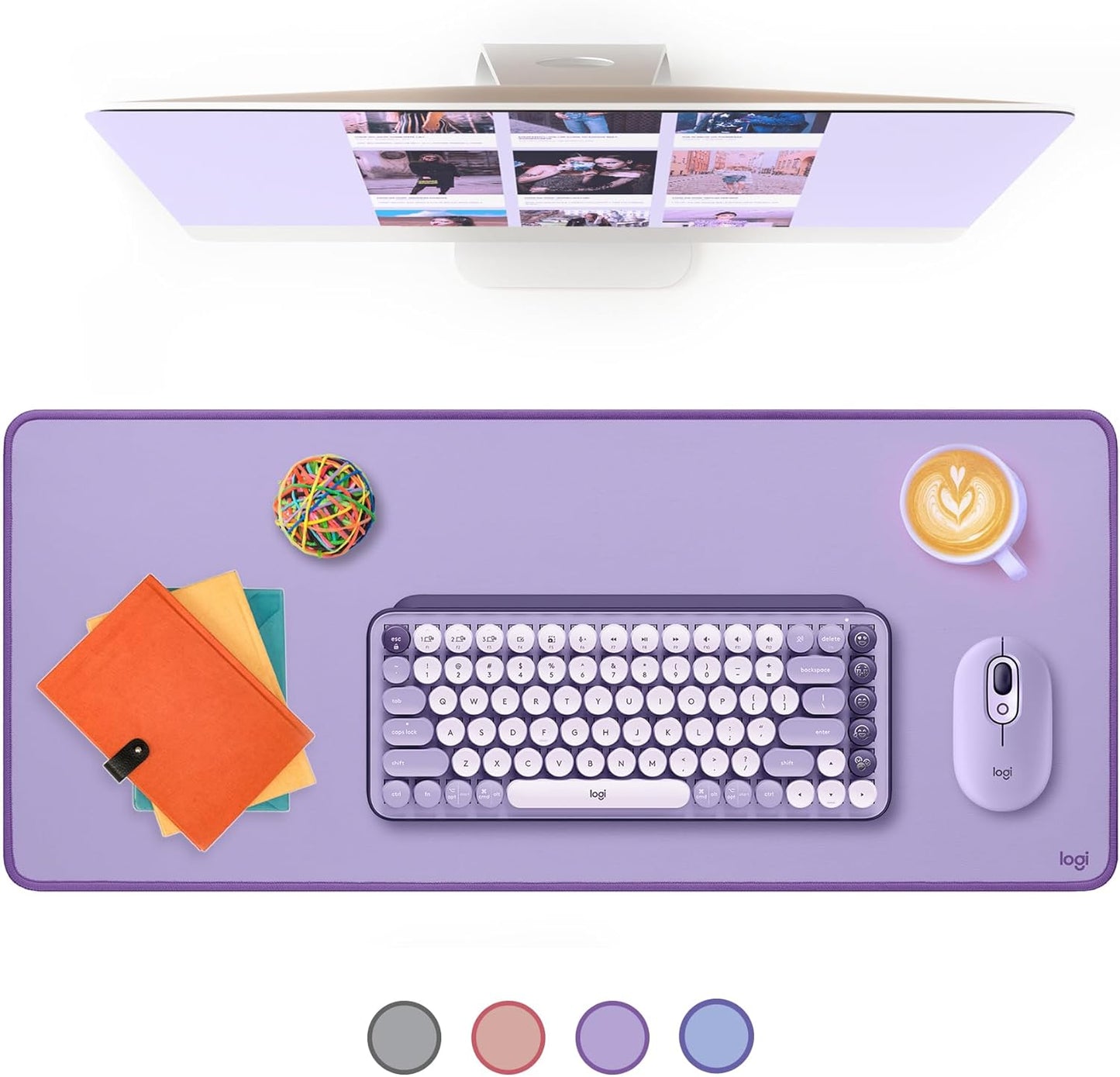 Logitech Desk Mat - Studio Series, Multifunctional Large Desk Pad, Extended Mouse Mat, Office Desk Protector with Anti-Slip Base, Spill-Resistant Durable Design, in Lavender