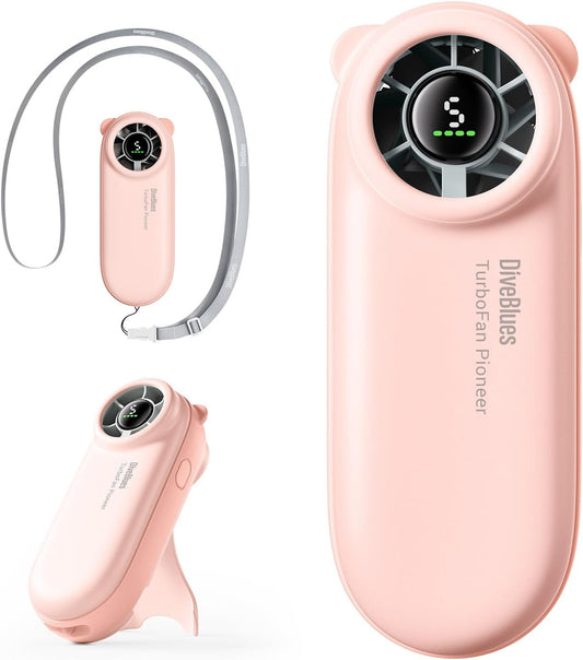 Diveblues Mini Handheld Turbo Fan, 16-Hour Max Battery Life, 4000mAh USB Rechargeable Personal Portable fan with 5 Speeds, Small Pocket Fan, Travel/Concerts/Makeup/Lash, Gifts for Women