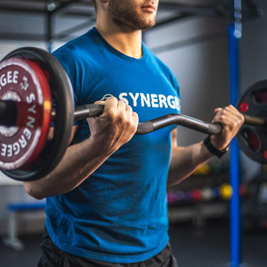 Synergee Commercial EZ Curl Olympic Bar Chrome & Black Phosphate with Powder Coated Brass Bushings Excellent for Bicep Curls and Triceps Extensions - PuriLite