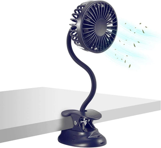 Clip on Fan Usb Fan mini Fan Battery Operated Desk Fan with Emergency Power Bank, USB Clip Fan Rechargeable Personal Fan Flexible Neck 3 Speeds Great for Beach Car Camping Dorm Bed Office - Dark Blue