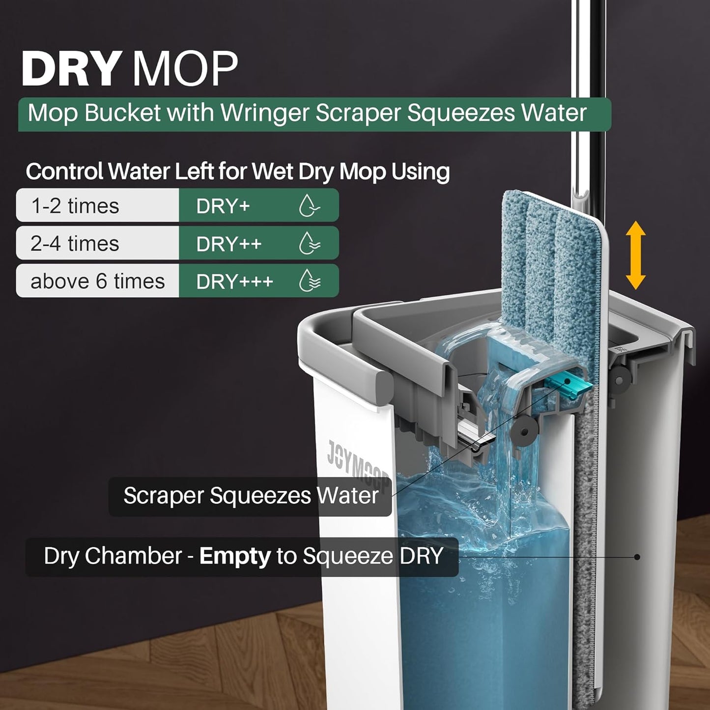 Mop and Bucket with Wringer Set, Hands Free Flat Floor Mop and Bucket, with 3 Washable Microfiber Mops, Wet and Dry Use, Floor Cleaning System