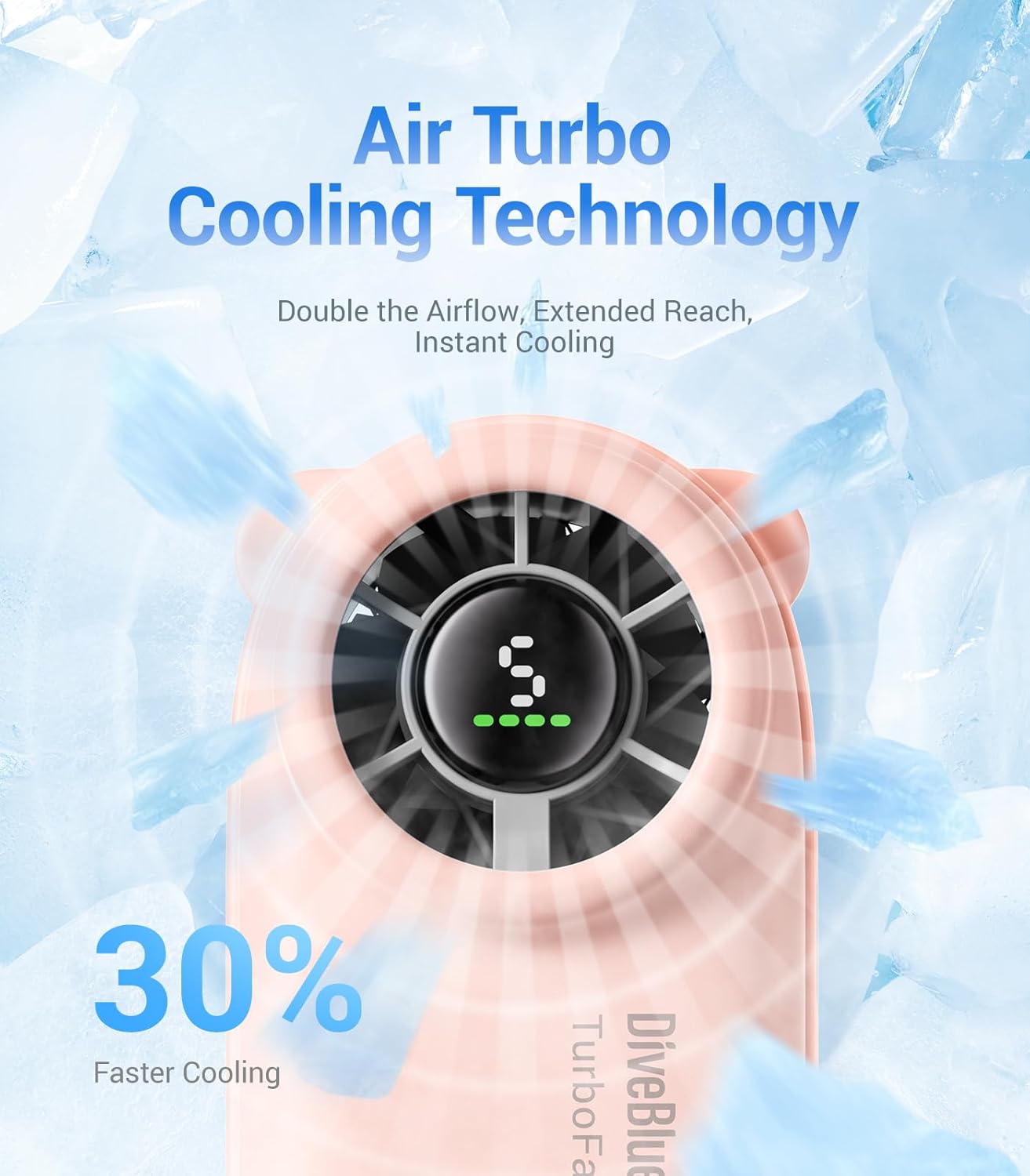 Diveblues Mini Handheld Turbo Fan, 16-Hour Max Battery Life, 4000mAh USB Rechargeable Personal Portable fan with 5 Speeds, Small Pocket Fan, Travel/Concerts/Makeup/Lash, Gifts for Women