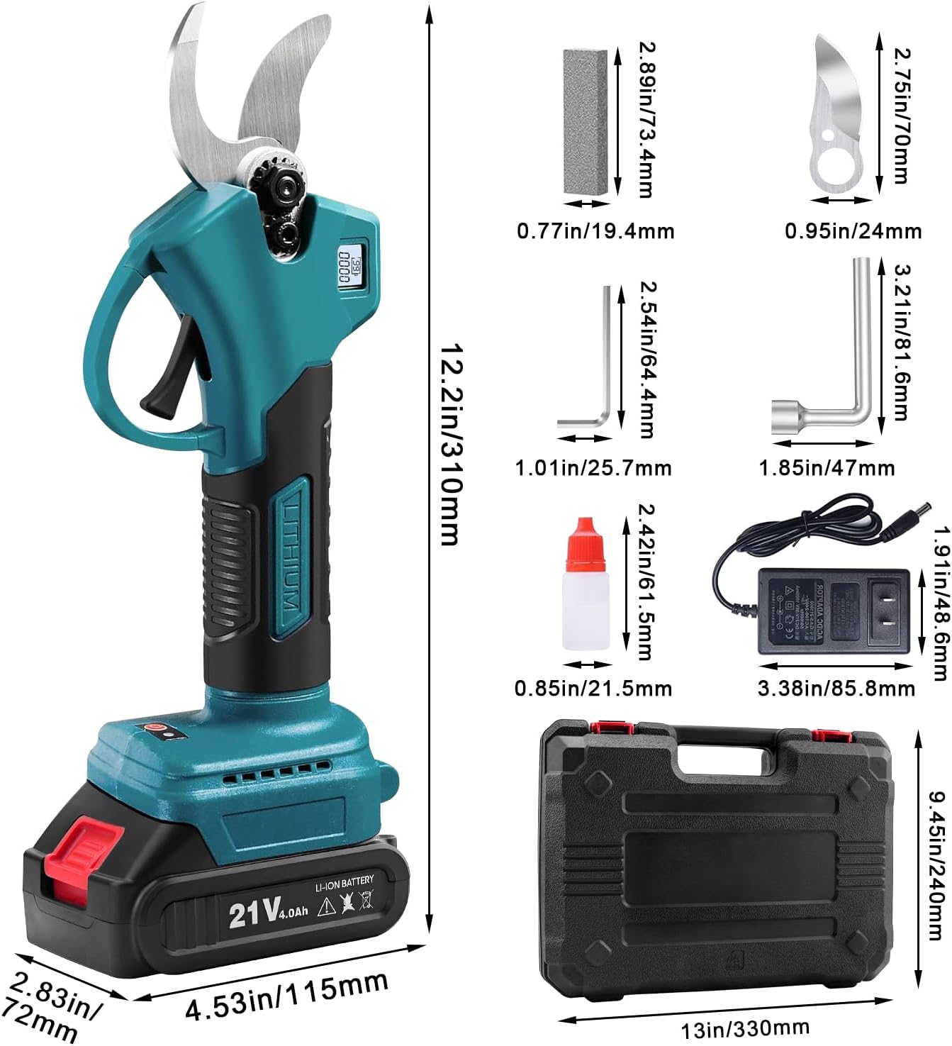 Electric Pruning Shears, Cordless Garden Shears, Branch Pruners with LCD Display, Cutting Diameter 1.2 Inch, Comes with 2 2.0Ah Batteries, Charger and Replacement Blade Set for Gardening Tree Pruning