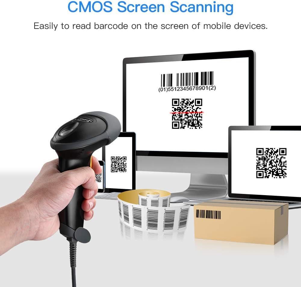 Eyoyo Handheld USB 2D Barcode Scanner, Wired Automatic QR Code Scanner PDF417 Data Matrix Bar Code Reader with Long USB Cable for Mobile Payment, Library Book Convenience Store, Supermarket, Warehouse