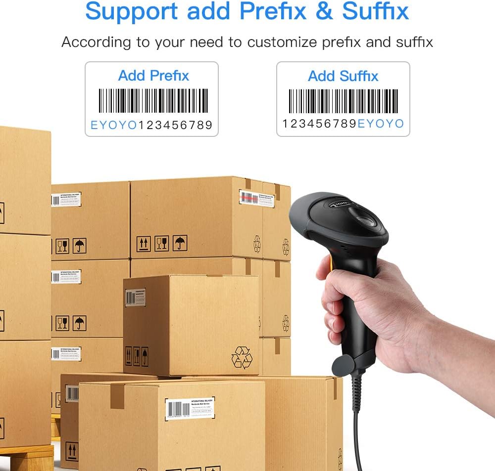 Eyoyo Handheld USB 2D Barcode Scanner, Wired Automatic QR Code Scanner PDF417 Data Matrix Bar Code Reader with Long USB Cable for Mobile Payment, Library Book Convenience Store, Supermarket, Warehouse