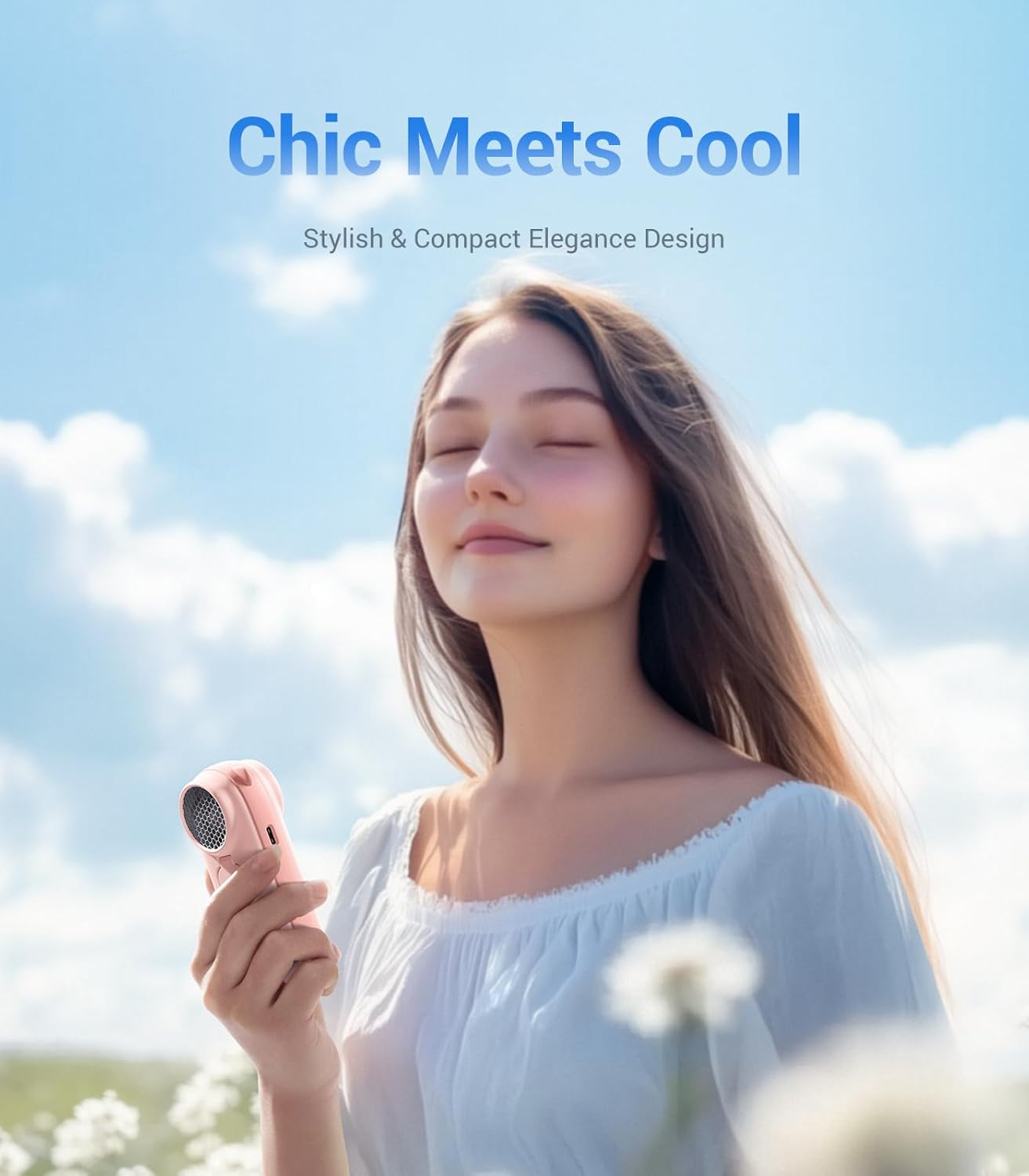 Diveblues Mini Handheld Turbo Fan, 16-Hour Max Battery Life, 4000mAh USB Rechargeable Personal Portable fan with 5 Speeds, Small Pocket Fan, Travel/Concerts/Makeup/Lash, Gifts for Women