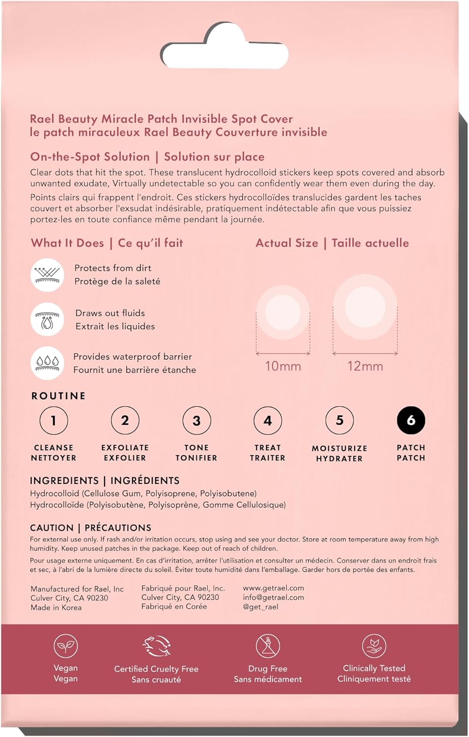 Rael Miracle Invisible Spot Cover - Absorbing Cover, Hyrocolloid Patch, Korean Skin Care, Facial Stickers, 2 Sizes (96 Count)