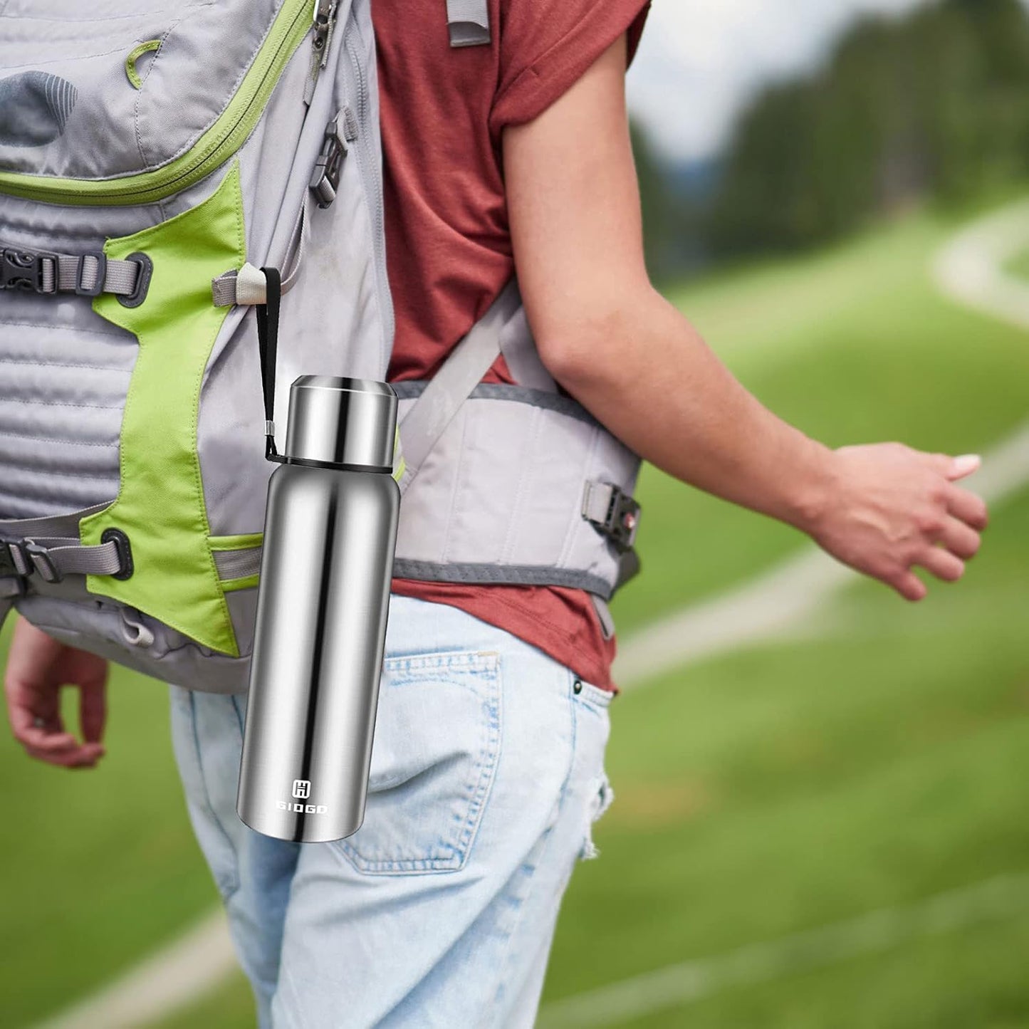 Insulated Vacuum Thermo Bottle 25oz with Cup lid Leakproof Stainless Water Flask for Coffee hot and Cold Drink.(Silver,750ml)