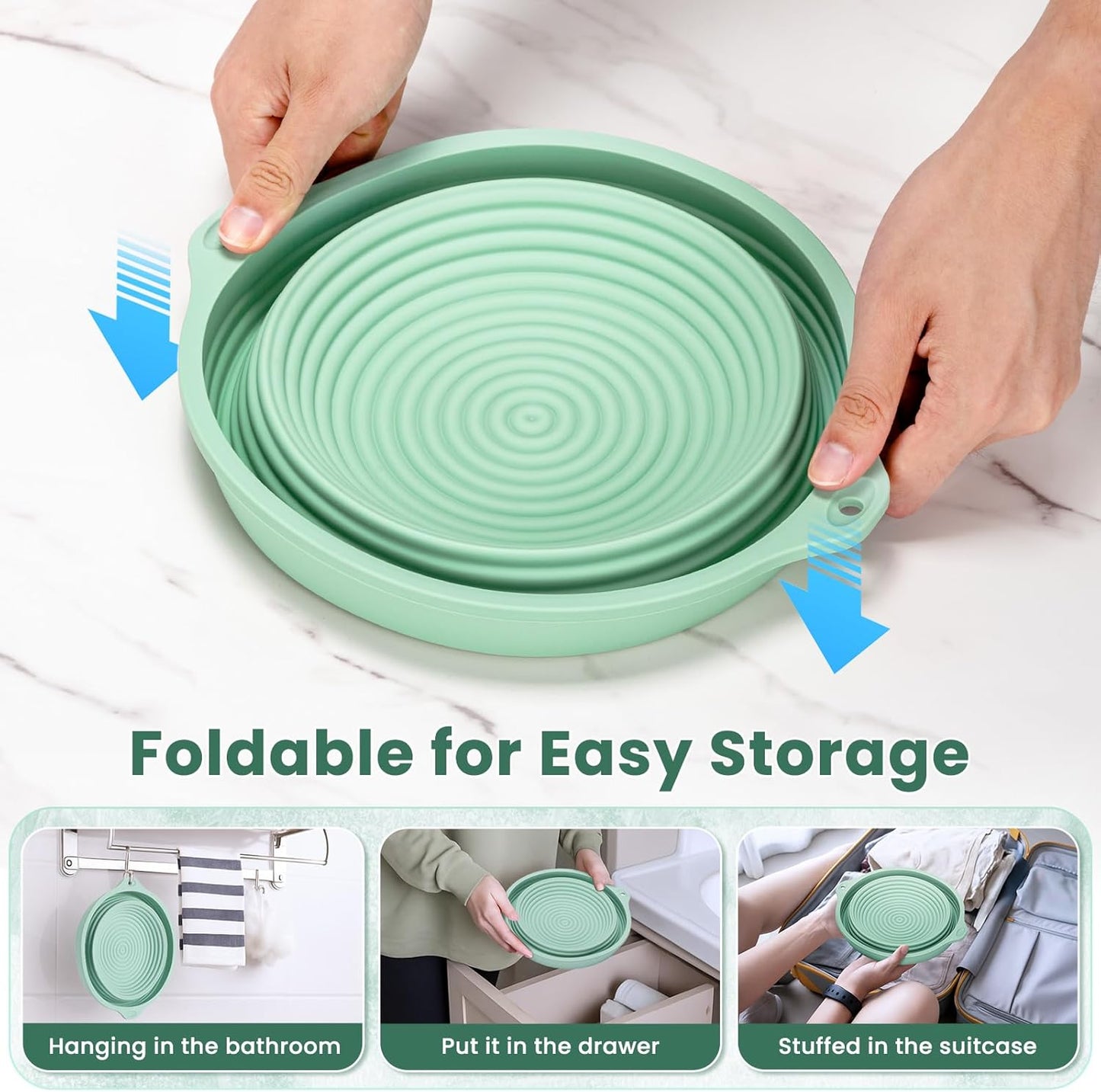Noverlife Face Ice Bath Bowl, 9 Inch Ice Face Bowl Silicone Face Bowl for Icebath Folding Ice Facial Bowl, Portable Facial Ice Plunge Bowls Faces Cold Bath Washbasin Kit Facial Icebath at Home - Green