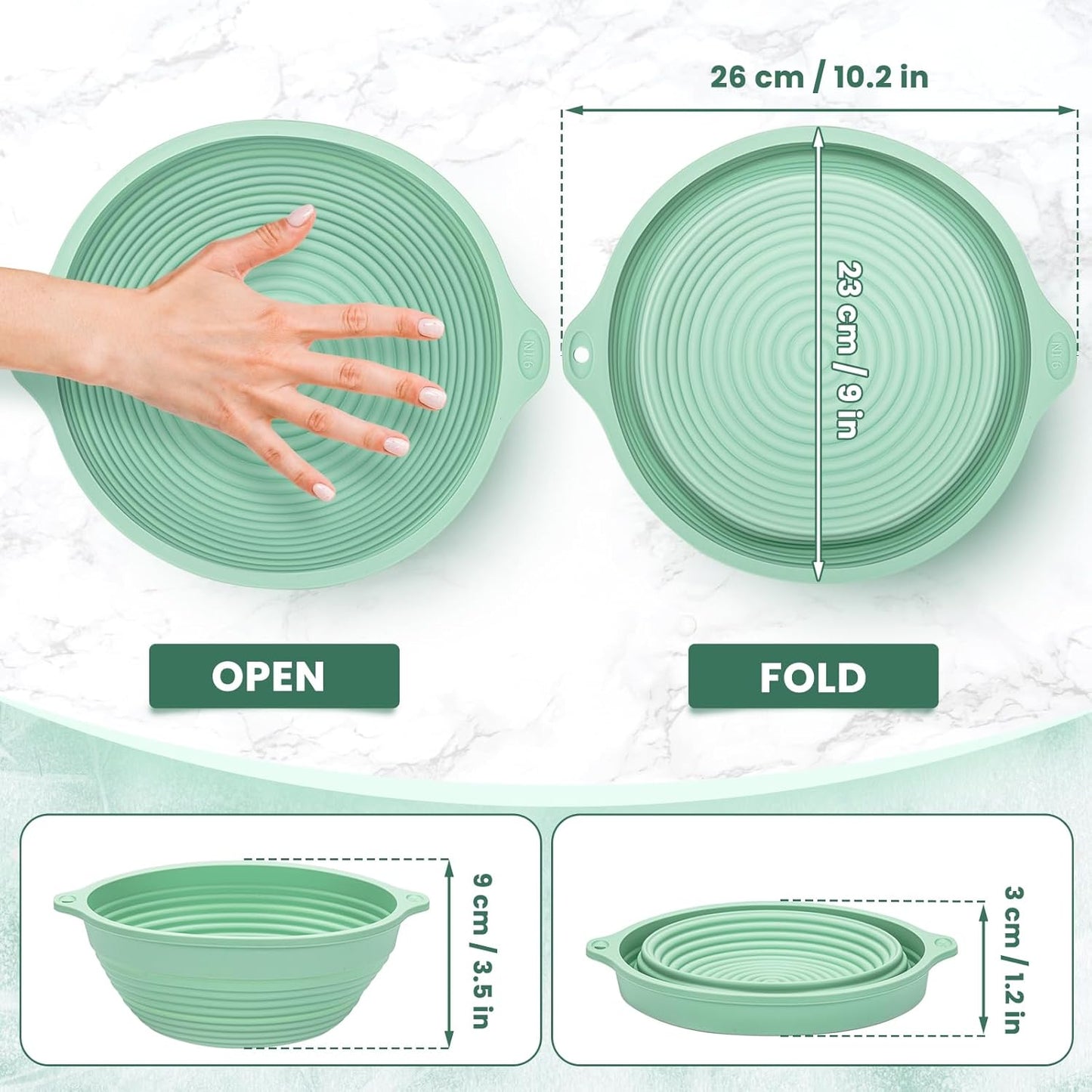 Noverlife Face Ice Bath Bowl, 9 Inch Ice Face Bowl Silicone Face Bowl for Icebath Folding Ice Facial Bowl, Portable Facial Ice Plunge Bowls Faces Cold Bath Washbasin Kit Facial Icebath at Home - Green