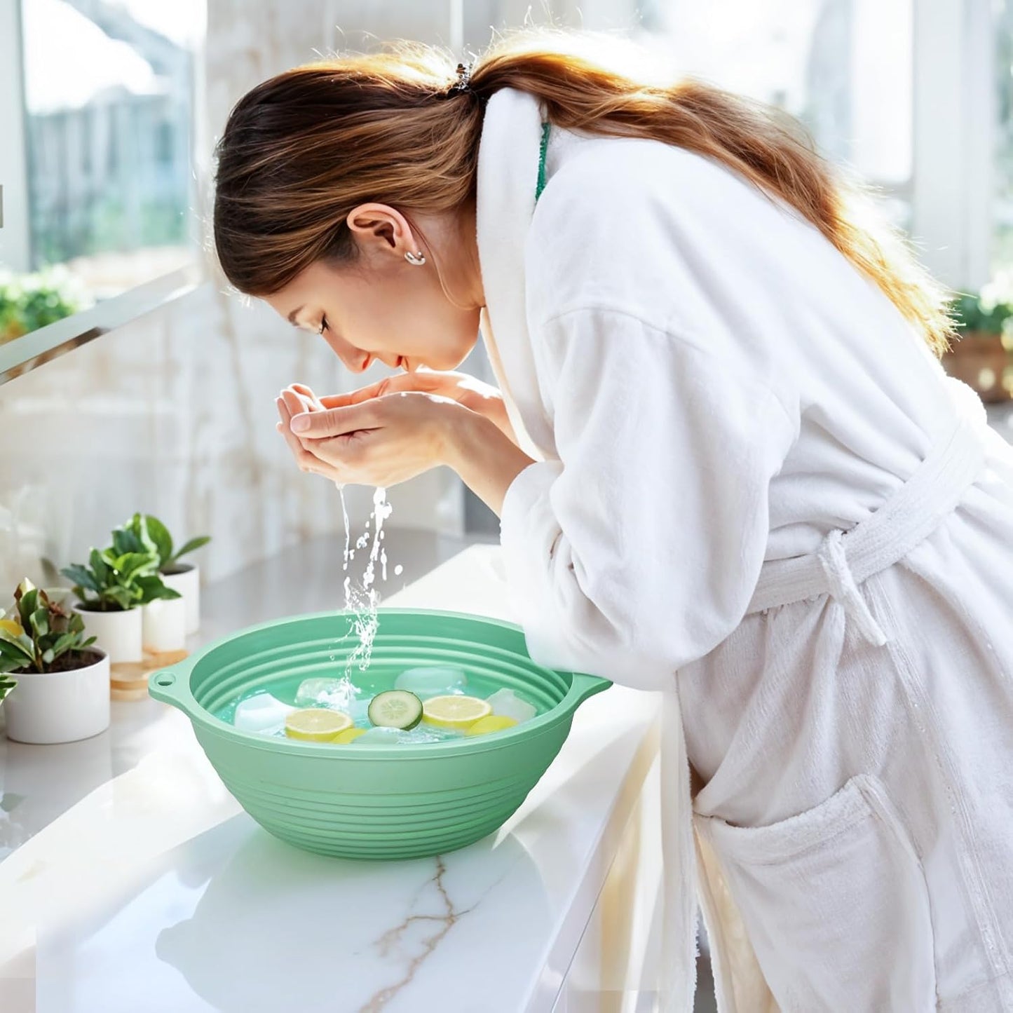 Noverlife Face Ice Bath Bowl, 9 Inch Ice Face Bowl Silicone Face Bowl for Icebath Folding Ice Facial Bowl, Portable Facial Ice Plunge Bowls Faces Cold Bath Washbasin Kit Facial Icebath at Home - Green