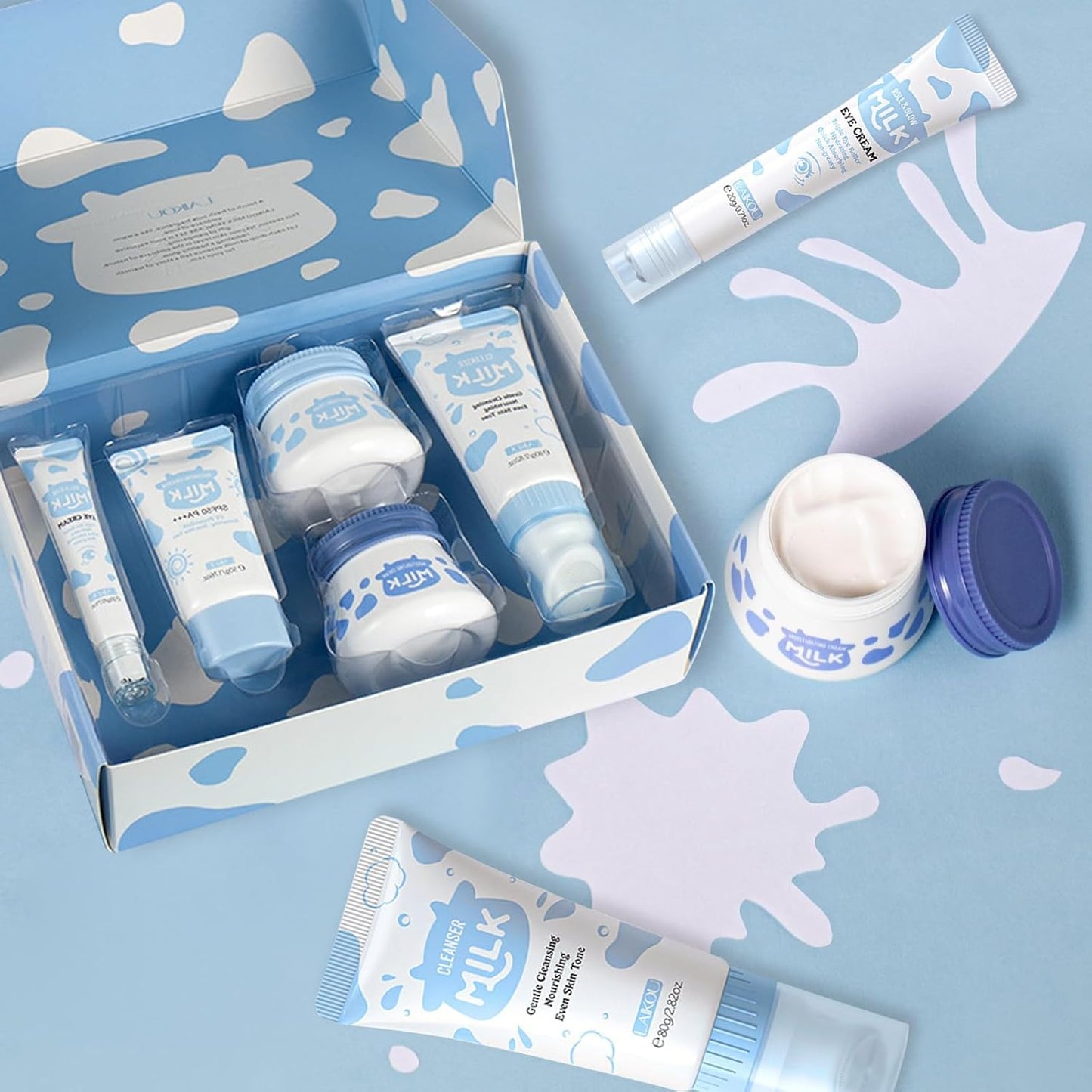 Milk Skin Care Sets & Kits kids skin care products Milk Protein Skincare Gifts For Teenage Girls, gift set for women With Cleanser, Eye Cream, Moisturizer, Sunscreen, Glow Cream