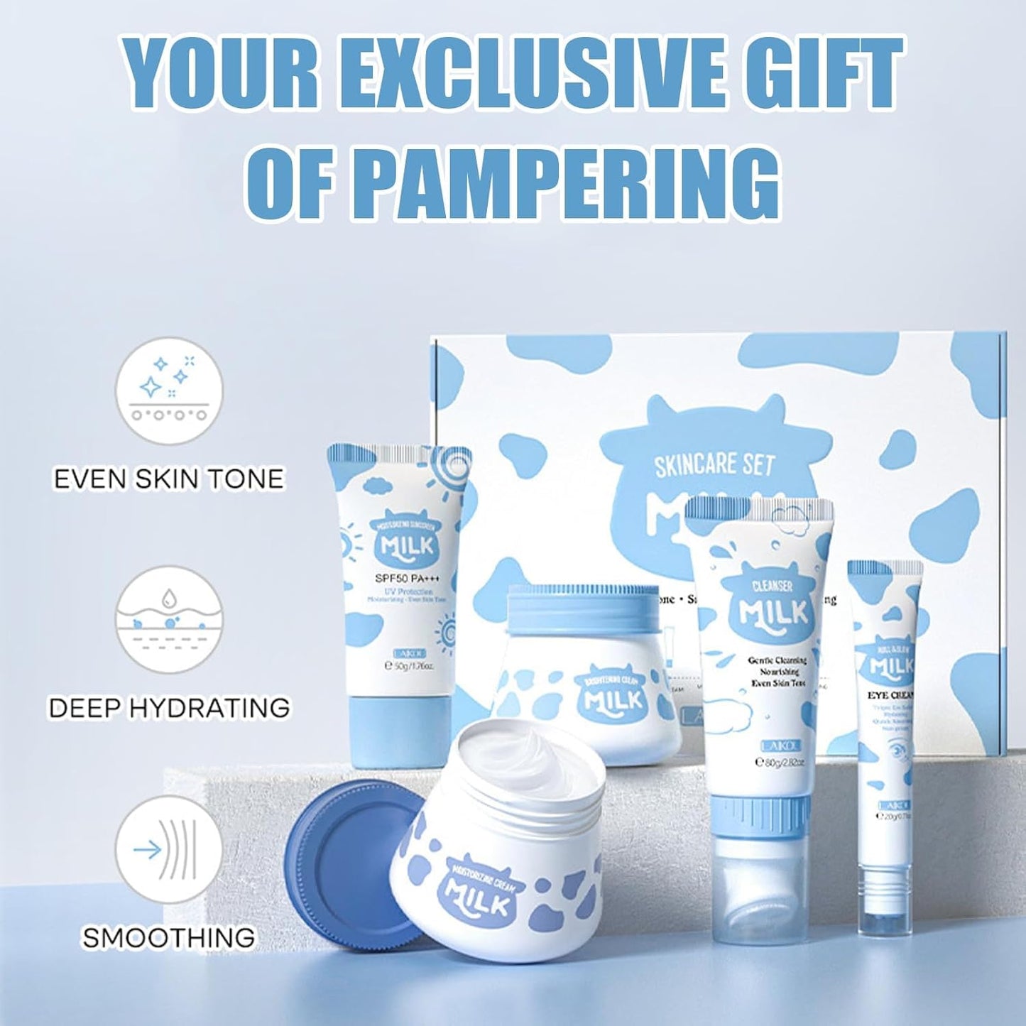 Milk Skin Care Sets & Kits kids skin care products Milk Protein Skincare Gifts For Teenage Girls, gift set for women With Cleanser, Eye Cream, Moisturizer, Sunscreen, Glow Cream