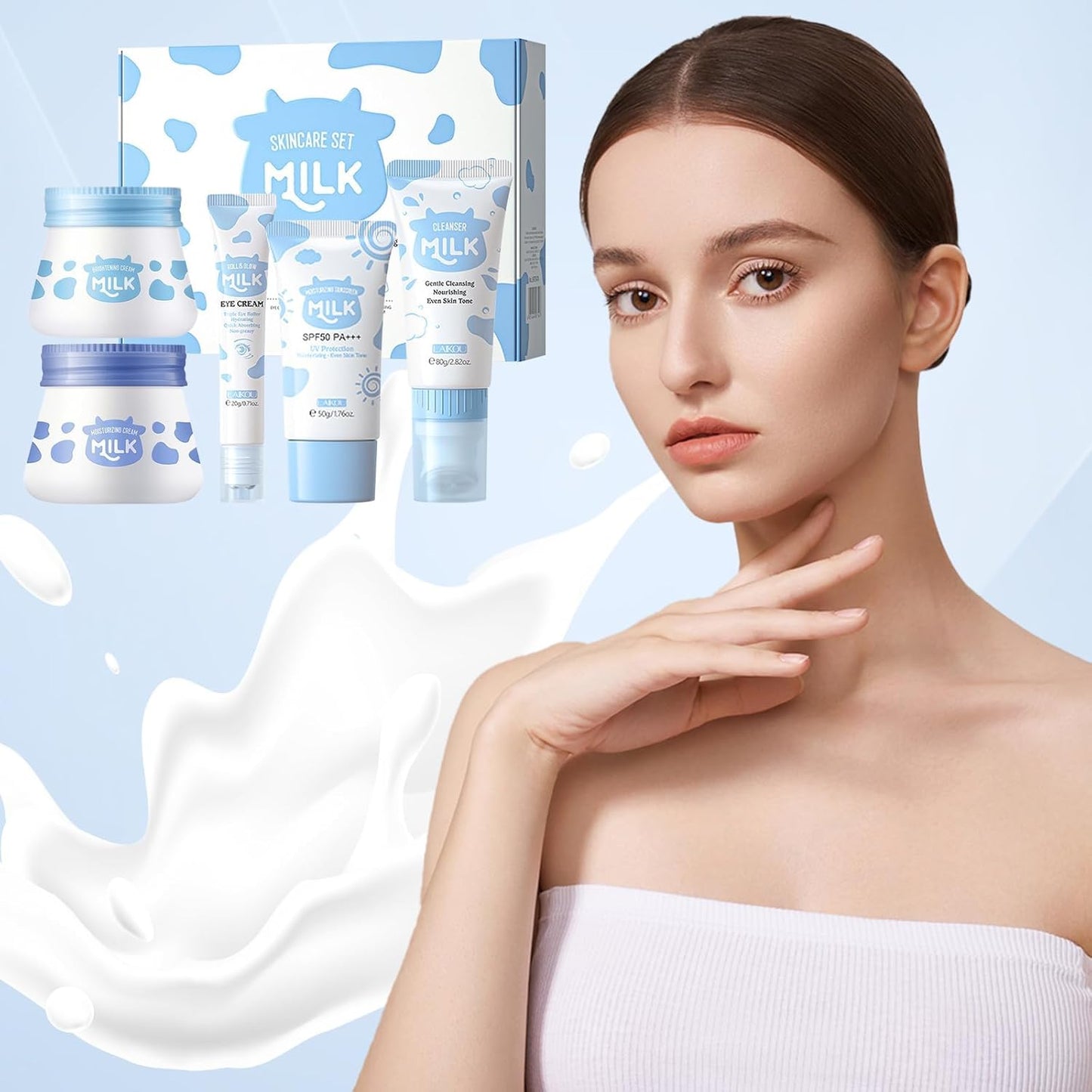 Milk Skin Care Sets & Kits kids skin care products Milk Protein Skincare Gifts For Teenage Girls, gift set for women With Cleanser, Eye Cream, Moisturizer, Sunscreen, Glow Cream