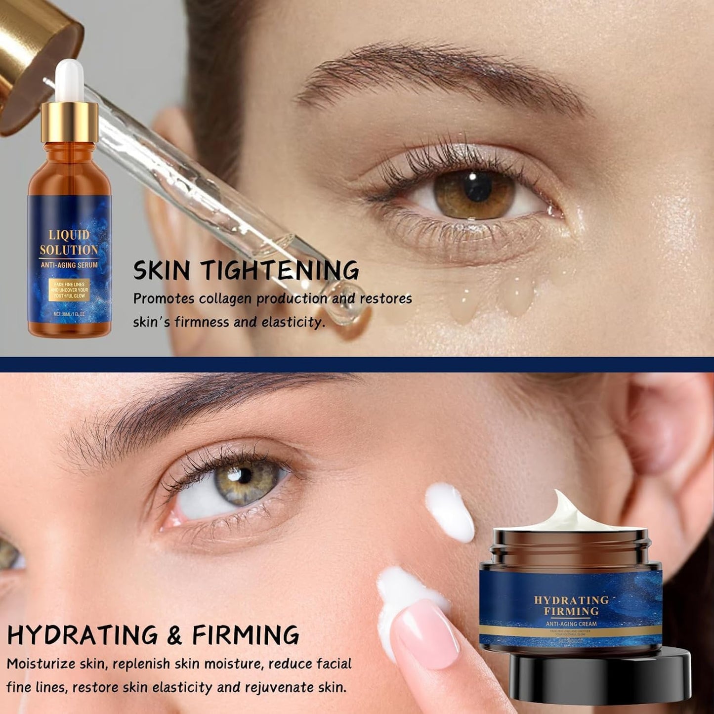 Olavita Skin Care Sets & Kits for Women - Anti Aging Liquid Solution Serum & Anti Wrinkle Cream - Stock Solution Facial Pamper Gifts for Women Fade Fine Lines (2pcs)