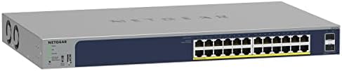 NETGEAR 26-Port PoE Gigabit Ethernet Smart Switch (GS724TP) - Managed, 24 x 1G, 24 x PoE+ @ 190W, 2 x 1G SFP, Optional Insight Cloud Management, Desktop or Rackmount, and Limited Lifetime Protection