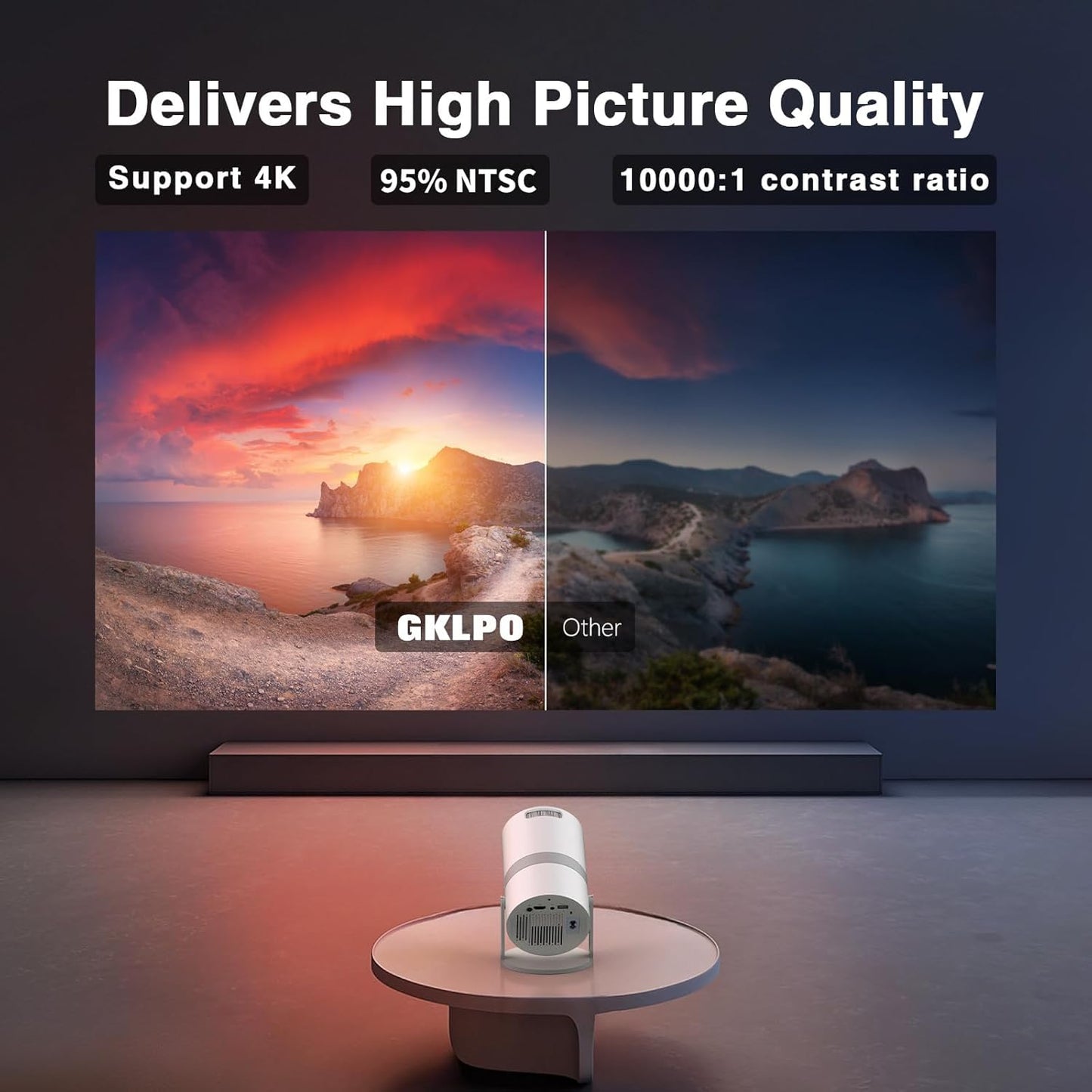 【Built-in Apps】 1080P Mini Projector with WiFi 6 and Bluetooth, Portable Outdoor Projector with 【Auto Keystone】, 270°Rotation Movie Projector Compatible with HDMI, USB, Smartphone