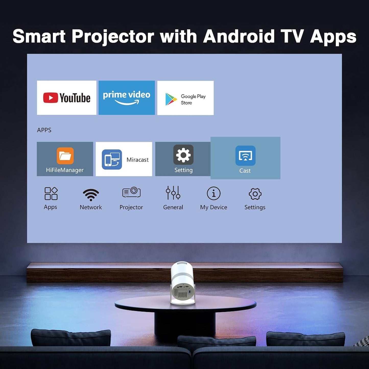 【Built-in Apps】 1080P Mini Projector with WiFi 6 and Bluetooth, Portable Outdoor Projector with 【Auto Keystone】, 270°Rotation Movie Projector Compatible with HDMI, USB, Smartphone