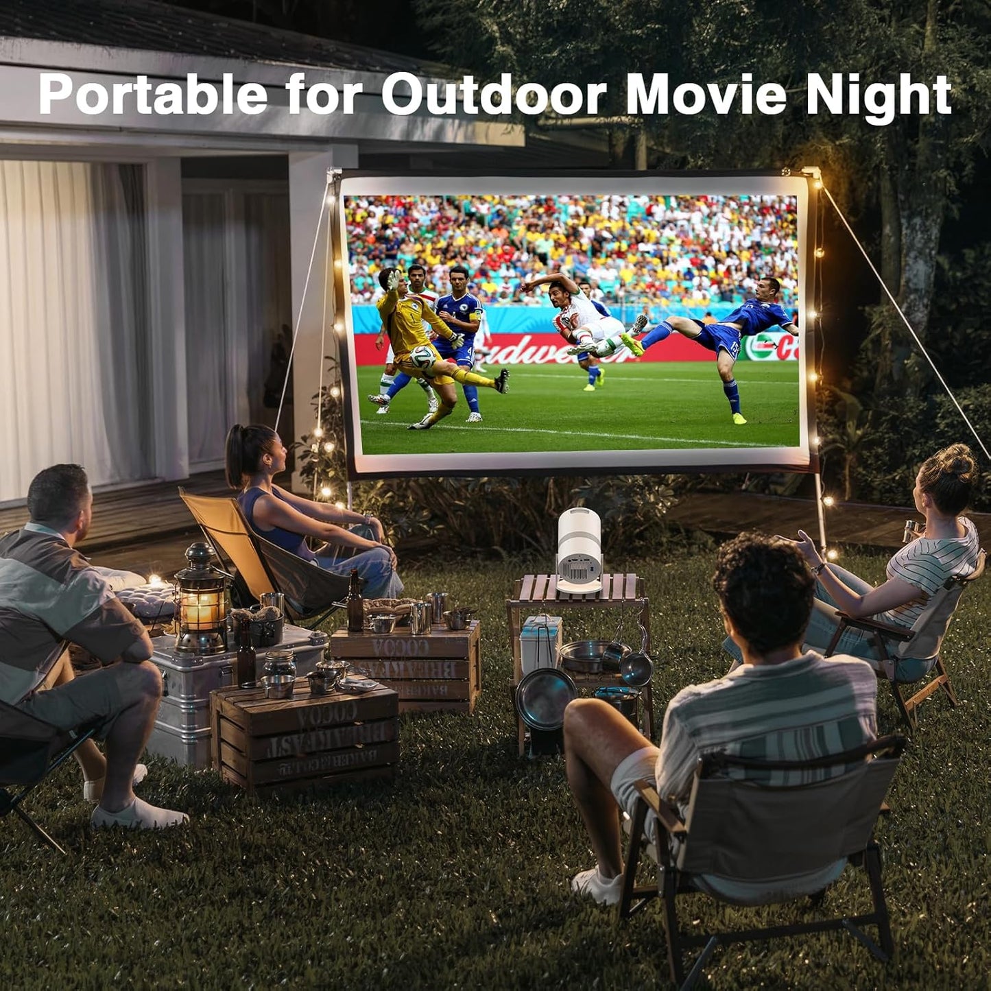 【Built-in Apps】 1080P Mini Projector with WiFi 6 and Bluetooth, Portable Outdoor Projector with 【Auto Keystone】, 270°Rotation Movie Projector Compatible with HDMI, USB, Smartphone