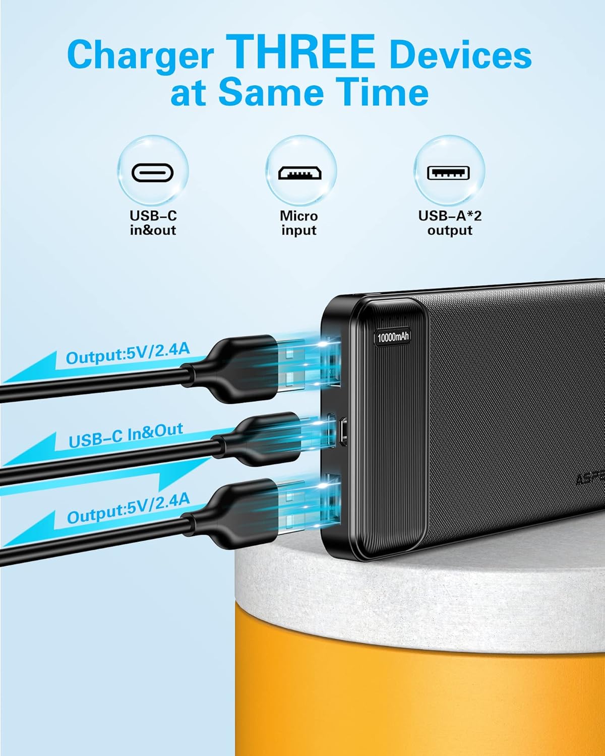 AsperX 2-Pack 10000mAh USB C Output Portable Charger Power Bank Fast Charging, Portable Battery Bank External Battery Pack Power Bank for iPhone 15/14/13/12/11, Google and Heated Vest