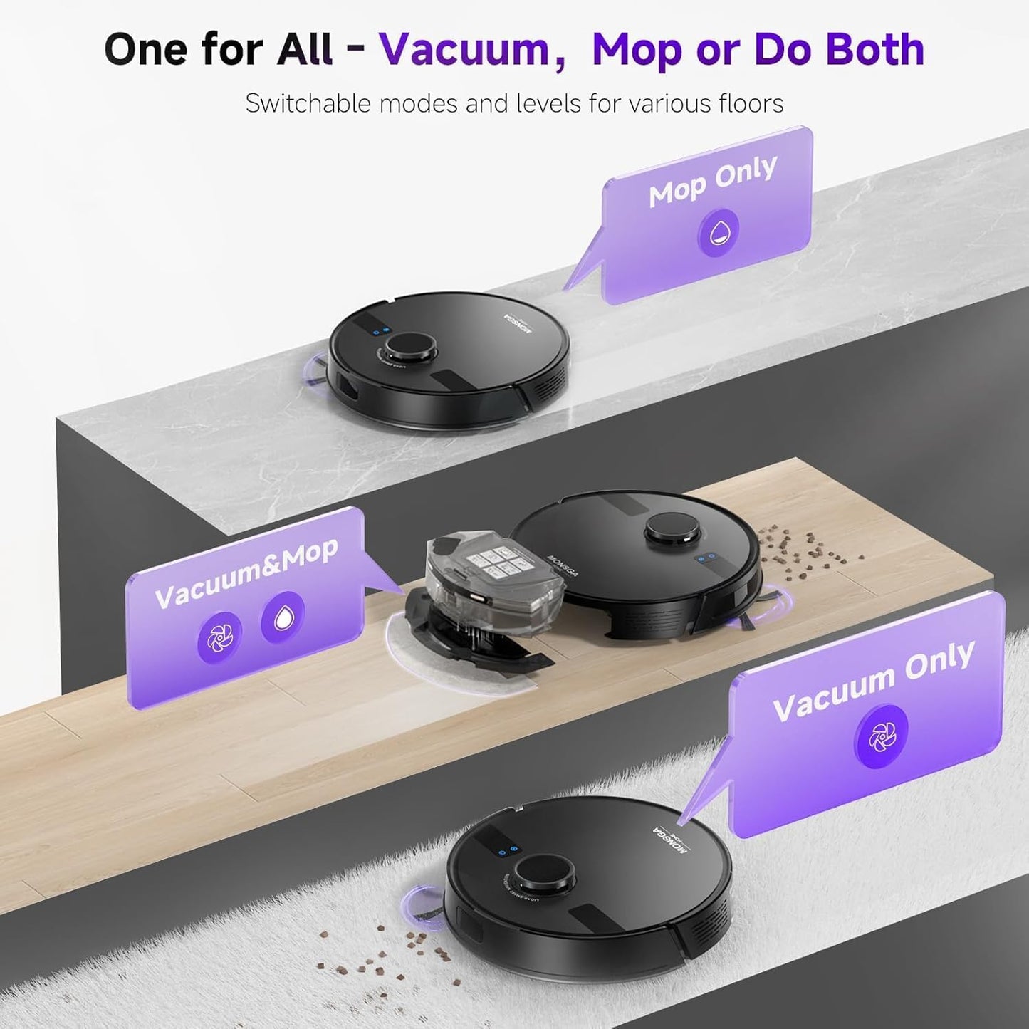 MONSGA Robot Vacuums and Mop 5000Pa, Self-Emptying, 3.5L 60-Day Capacity, Lidar Navigation,Home Mapping, Schedule, Wi-Fi/App/Alexa/Remote, 180mins Runtime, Robot Vacuums for Pet,Hard Floor,Carpet
