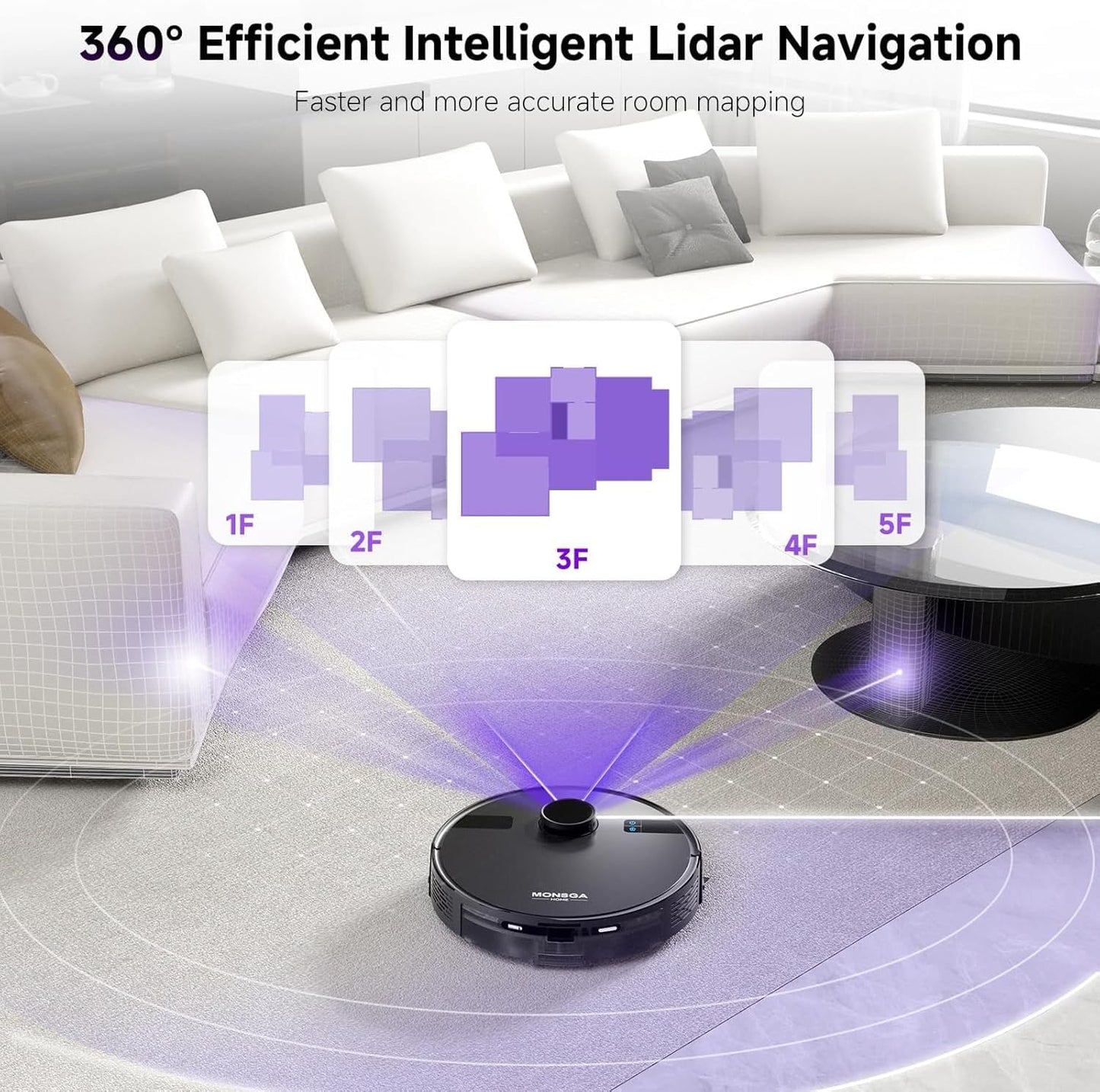 MONSGA Robot Vacuums and Mop 5000Pa, Self-Emptying, 3.5L 60-Day Capacity, Lidar Navigation,Home Mapping, Schedule, Wi-Fi/App/Alexa/Remote, 180mins Runtime, Robot Vacuums for Pet,Hard Floor,Carpet