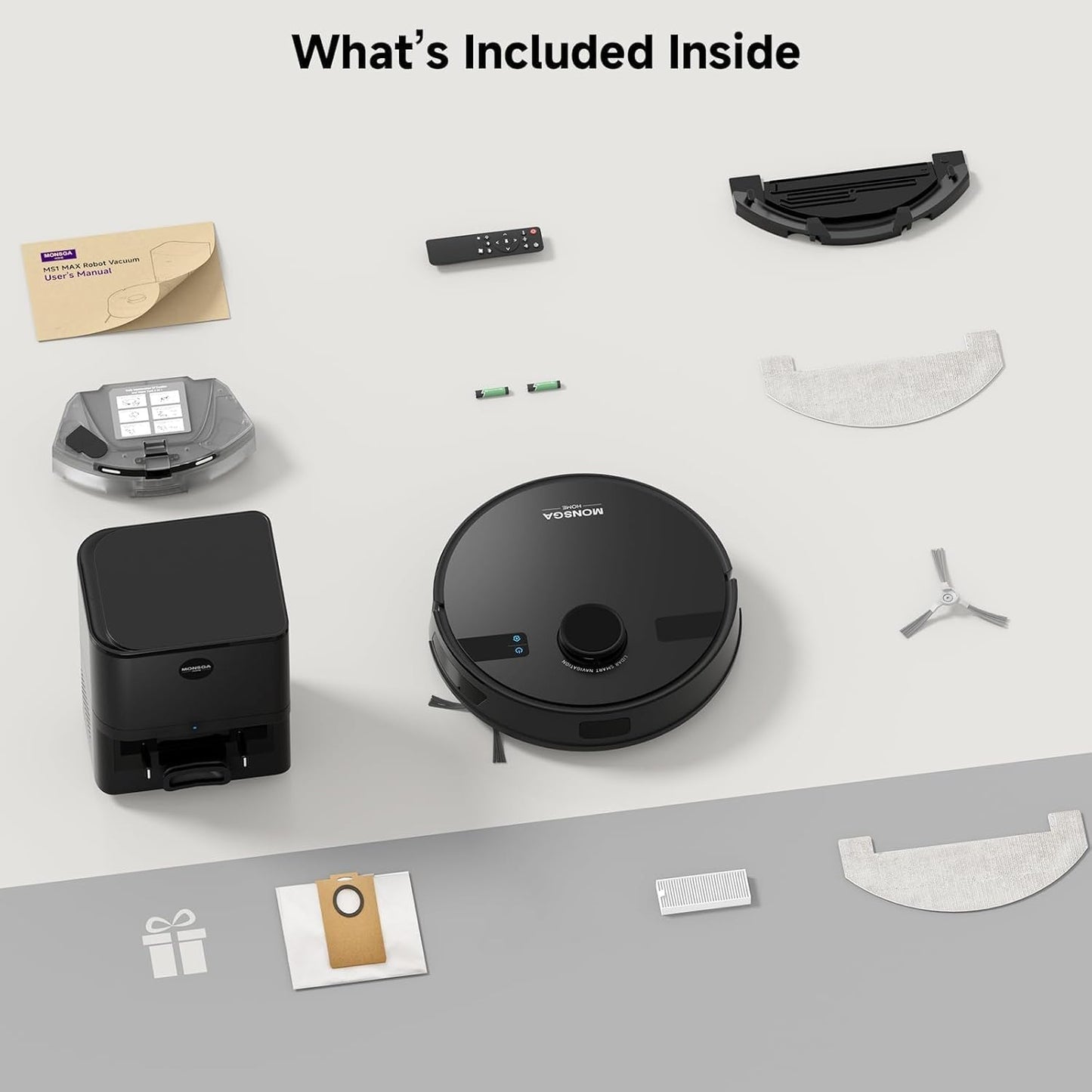 MONSGA Robot Vacuums and Mop 5000Pa, Self-Emptying, 3.5L 60-Day Capacity, Lidar Navigation,Home Mapping, Schedule, Wi-Fi/App/Alexa/Remote, 180mins Runtime, Robot Vacuums for Pet,Hard Floor,Carpet