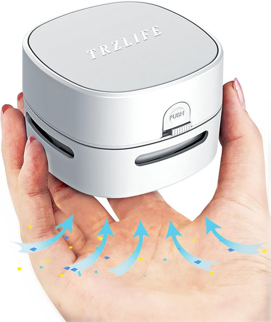 TRZLIFE Desk Vacuum Cleaner, Upgraded Mini Desktop Vacuum AA Battery More Durable Desk Accessory Sucks up Tiny Items and Crumbs from Desktop Drawer Countertop Ideal as an Easter White Elephant Gift
