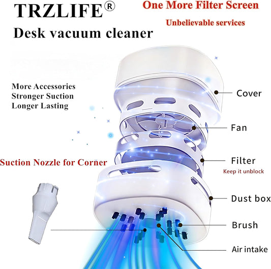 TRZLIFE Desk Vacuum Cleaner, Upgraded Mini Desktop Vacuum AA Battery More Durable Desk Accessory Sucks up Tiny Items and Crumbs from Desktop Drawer Countertop Ideal as an Easter White Elephant Gift