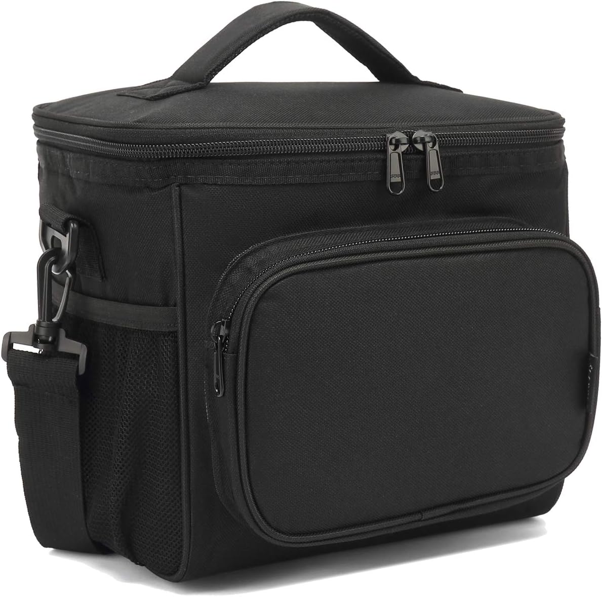 FlowFly Insulated Lunch Bag Adult Lunch Box Large Cooler Tote Bag for Men, Women, with Adjustable Strap,Front Pocket and Dual Large Mesh Side Pockets Black