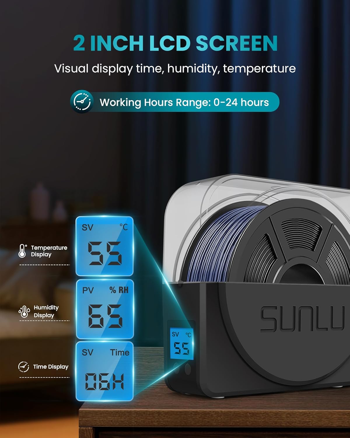 3D Printer Filament Dryer Box with Fan and Storage - Adjustable Temperature Dehydrator for 1.75mm, 2.85mm, 3.0mm Filament - Keeps PLA PETG ABS TPU Nylon Dry During Printing