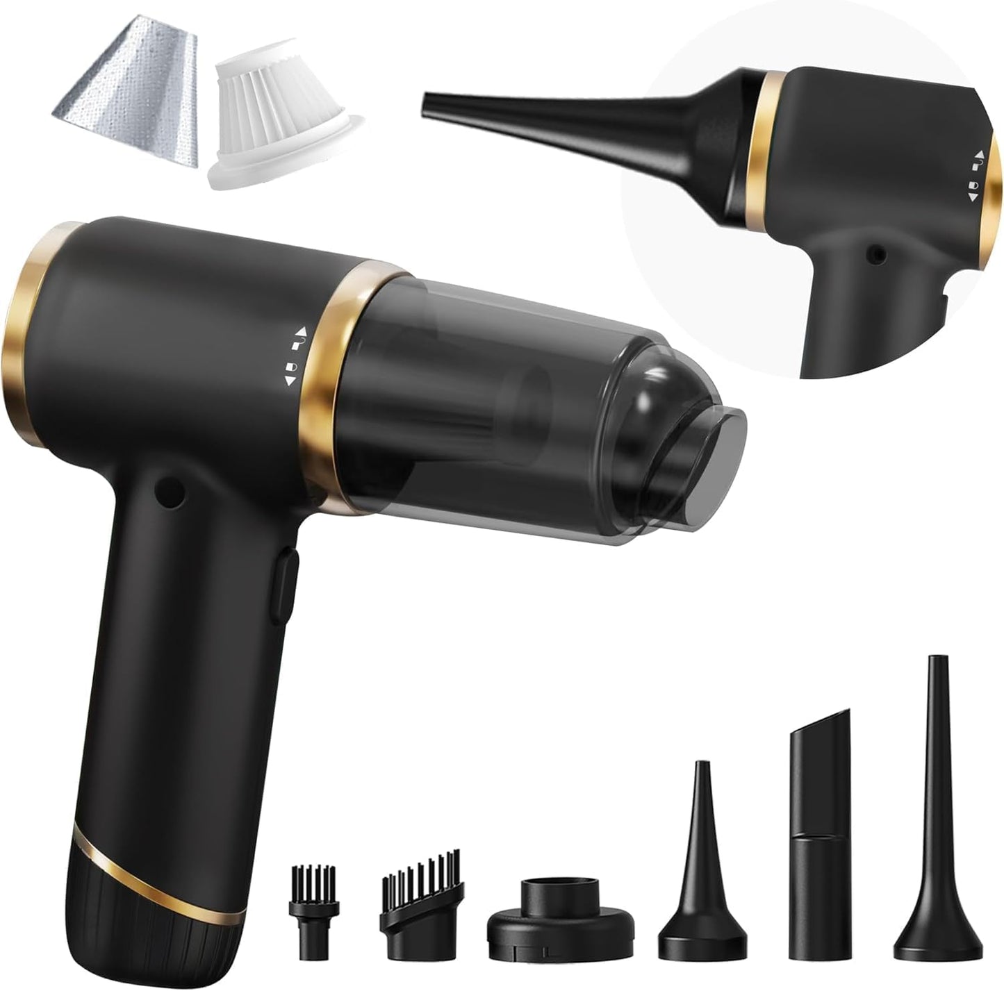 PATO 6-in-1 Cordless Handheld Vacuum, 20000PA Powerful Suction for Home, Car, Pet Hair, Portable Lightweight Cleaner Set, Includes Crevice Tool.Black