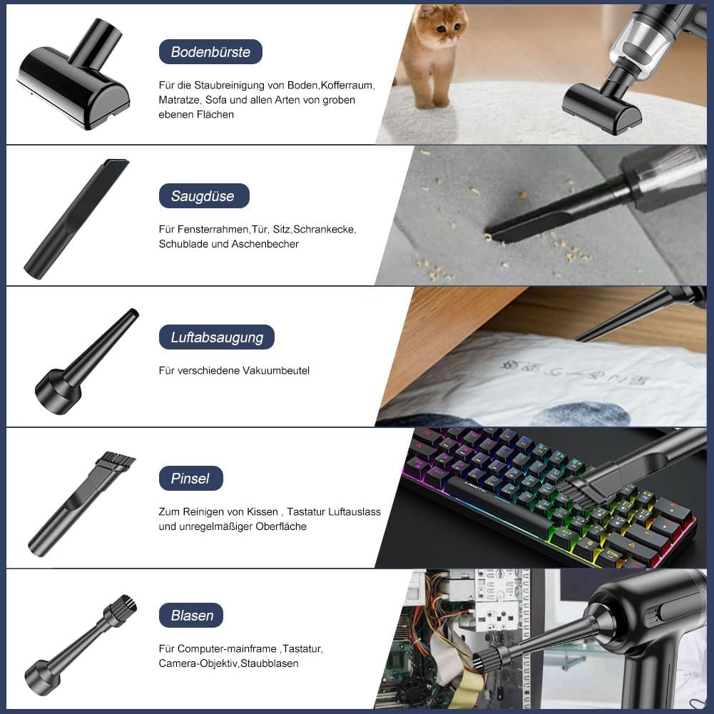 Handheld Vacuum Cleaner Wireless Mini Car Vacuum Cleaner, 15000 PA Lightweight Vacuum Cleaner & Blower Dust Buster,Powerful Handheld Vacuum Cleaner for Car, Kitchen, Pet Hair Cleaning (Black)