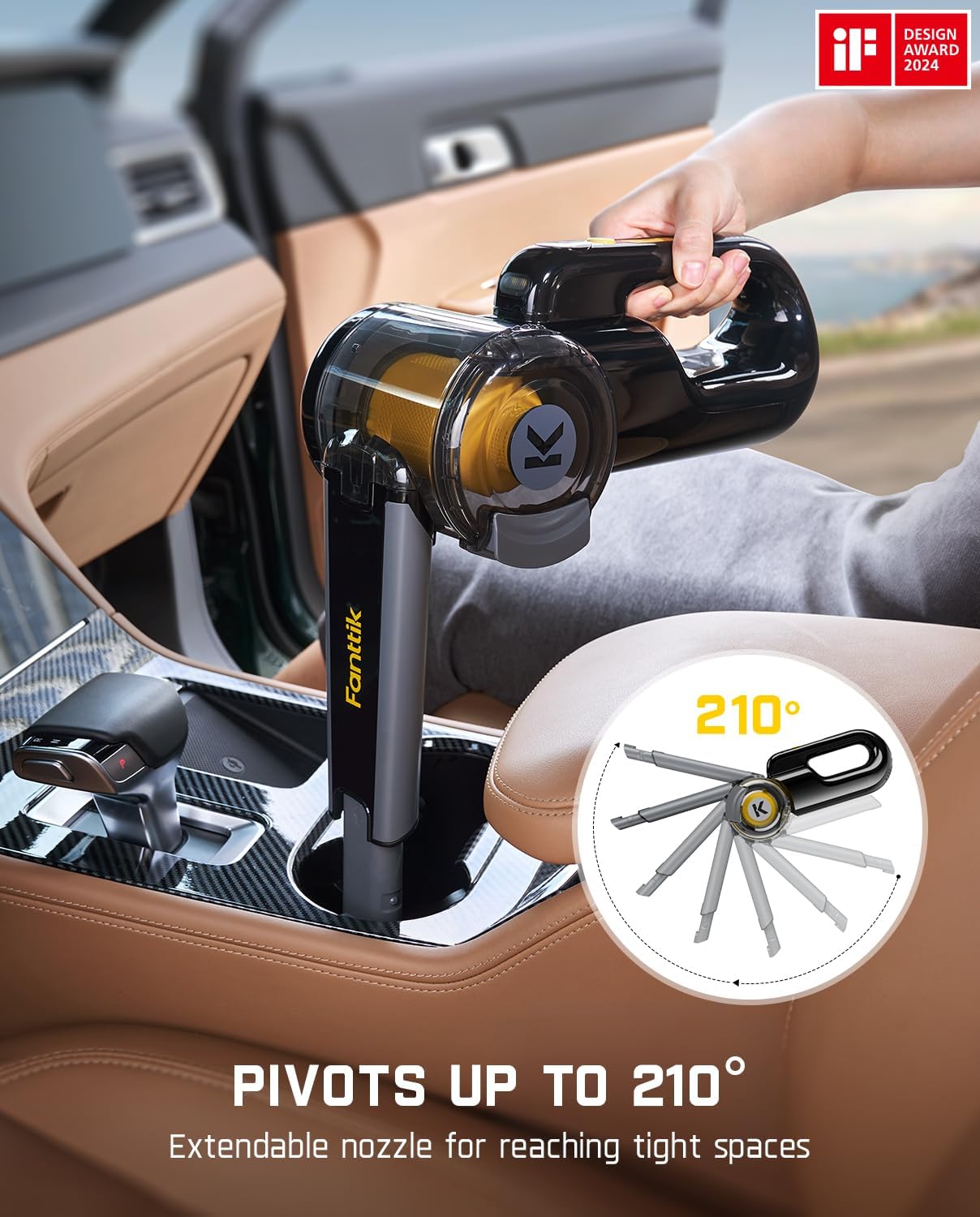Fanttik Fold V10 Apex Pivot Car Vacuum, 17000Pa Handheld Vacuum Cordless High Power, Portable Vacuum, Smart LED Display, DynamicClean™ Vacuum for Car Home Pet (Deluxe with Flexible Hose&Pet Brush)