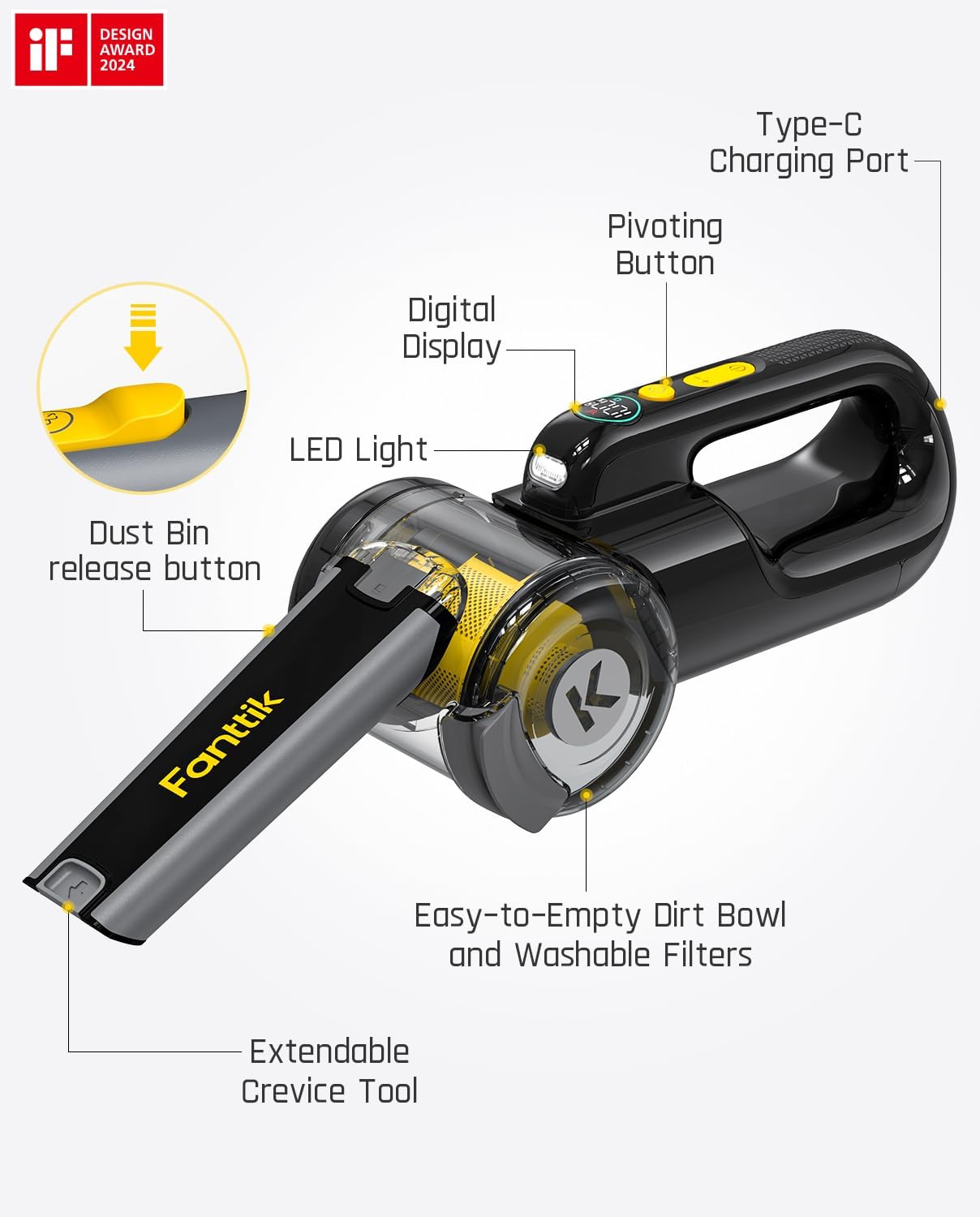 Fanttik Fold V10 Apex Pivot Car Vacuum, 17000Pa Handheld Vacuum Cordless High Power, Portable Vacuum, Smart LED Display, DynamicClean™ Vacuum for Car Home Pet (Deluxe with Flexible Hose&Pet Brush)