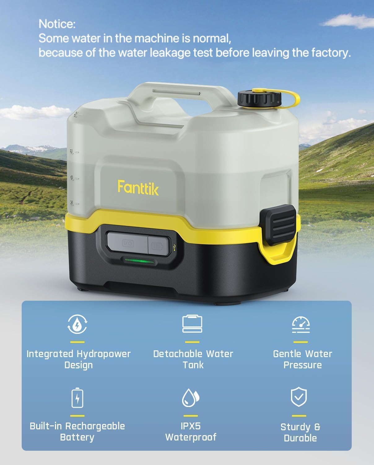 Fanttik NB8 Nano Portable Cordless Electric Sprayer w/2.1Gal Tank, Retractable Spray Head, 3*2600mAh Lithium Battery, IPX5, 72-98PSI, Portable Pressure Washer for Garden, Camping Shower, Pet Cleaning