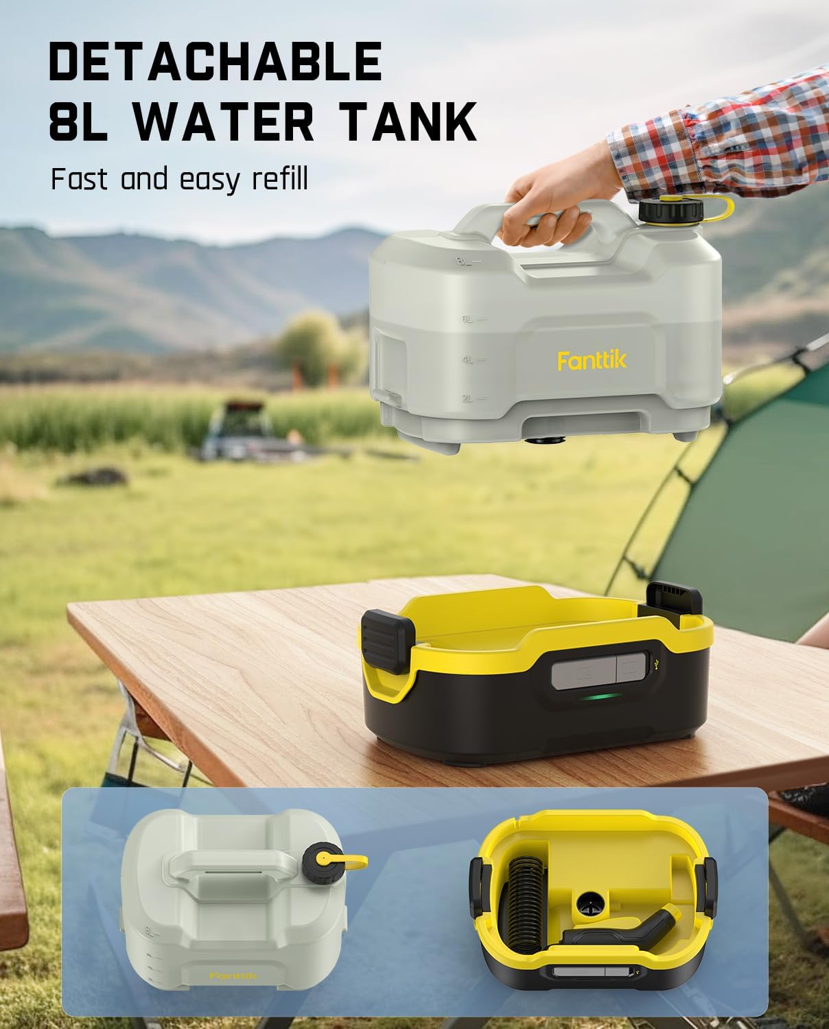 Fanttik NB8 Nano Portable Cordless Electric Sprayer w/2.1Gal Tank, Retractable Spray Head, 3*2600mAh Lithium Battery, IPX5, 72-98PSI, Portable Pressure Washer for Garden, Camping Shower, Pet Cleaning
