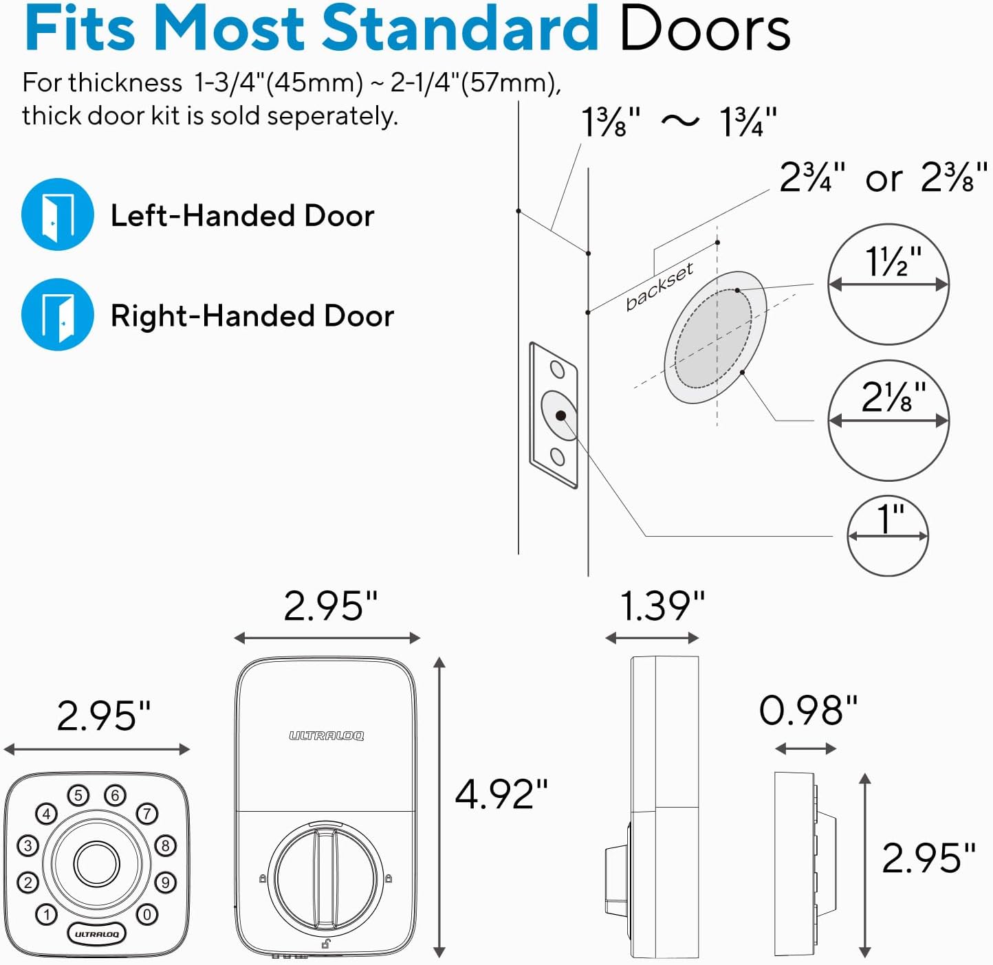 ULTRALOQ U-Bolt Pro WiFi Smart Lock with Door Sensor, 8-in-1 Keyless Entry Door Lock with Fingerprint ID, App Remote Control, Built-in WiFi Keypad Deadbolt, Auto Unlock, IP65 Waterproof, Easy Install