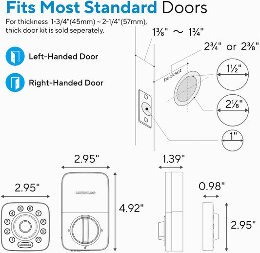 ULTRALOQ U-Bolt Pro WiFi Smart Lock with Door Sensor, 8-in-1 Keyless Entry Door Lock with Fingerprint ID, App Remote Control, Built-in WiFi Keypad Deadbolt, Auto Unlock, IP65 Waterproof, Easy Install - PuriLite