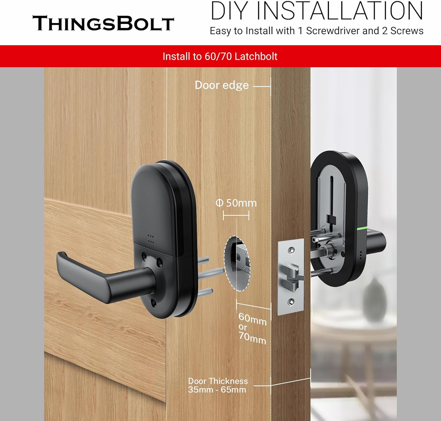WiFi Smart Door Lock with Handle, THINGSBOLT Fingerprint Keyless Entry, Bluetooth & App Control, Alexa Compatible, Keypad & Key Access, Gateway Included (Black)