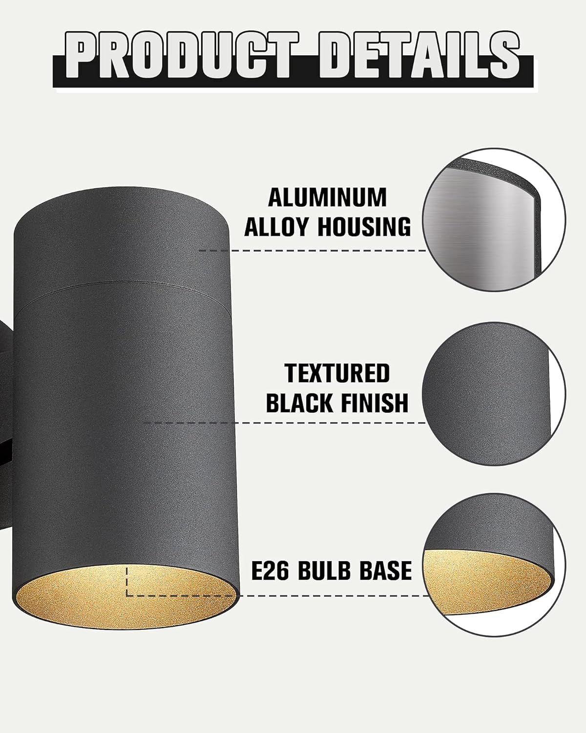 Ken & Ricky Outdoor Wall Sconce, Exterior Wall Light Fixtures, Cylinder Outside Lights for House Porch Garage Patio Doorway Entryway -2 Pack