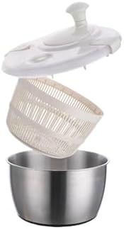 Salad Spinner, Large Stainless Steel Vegetable Washer, 5.3 Qt Plastic Lid for Washing Pasta and Fries, Durable Kitchen Tool