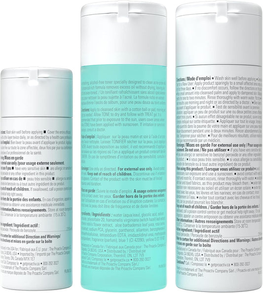 Proactiv Solution 3 Step Acne Treatment - Benzoyl Peroxide Face Wash, Exfoliating Toner, Repairing Acne Spot Treatment For Face And Body - 60 Day Complete Acne Skin Care Kit - PuriLite