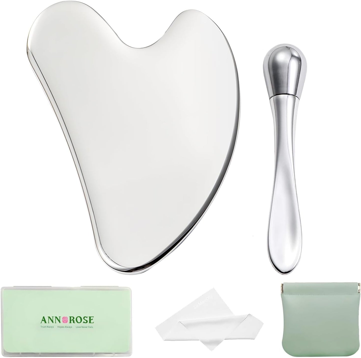 annrose Stainless Steel GuaSha & Eye Cream Applicator Facial Tools, Metal Guasha for Face Neck, Eye Massager Tool, Lymphatic Drainage Face Massage Tool, Skin Care Gift