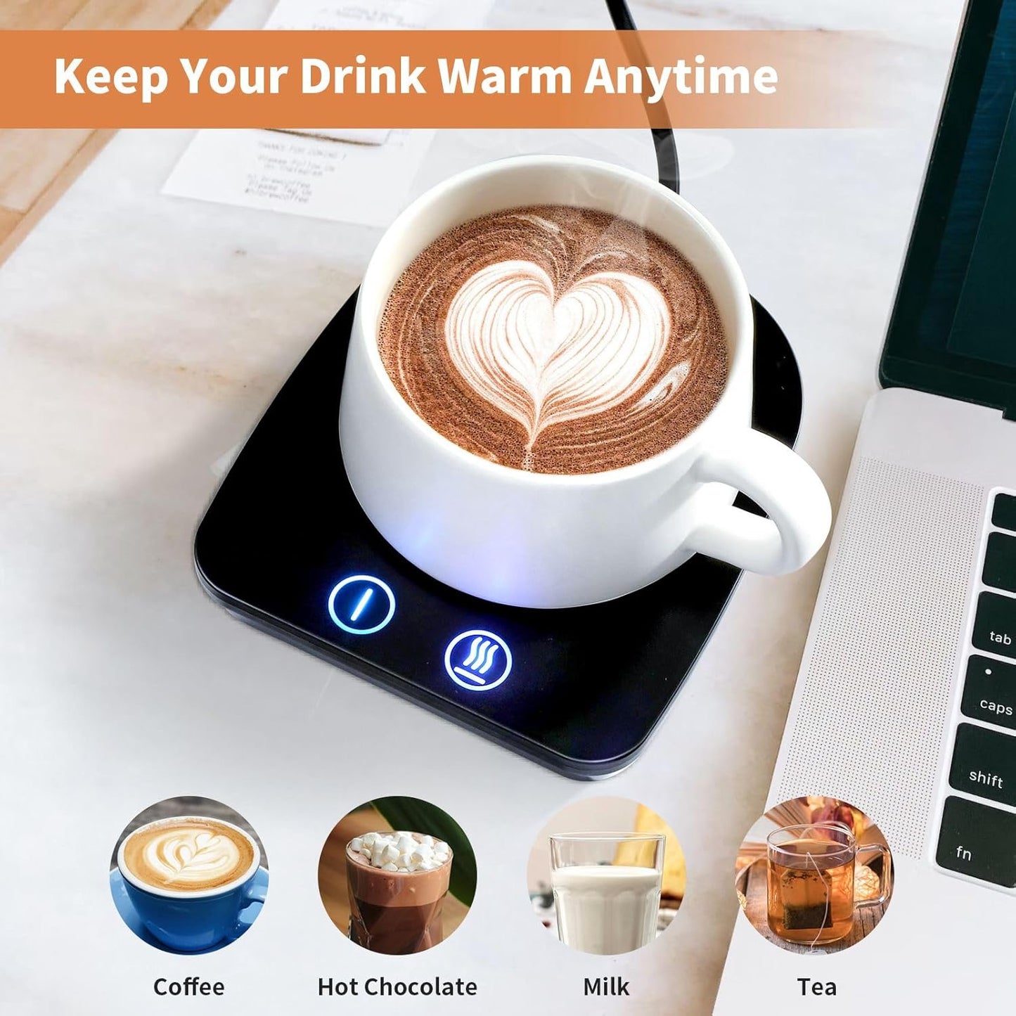 VOBAGA Coffee Mug Warmer & Cup Warmer for Office Desk Use, Electric Beverage Warmer with 3 Temperature Settings, Coffee Warmer Plate for Cocoa Tea Water Milk with Auto Shut Off After 4 Hours Feature