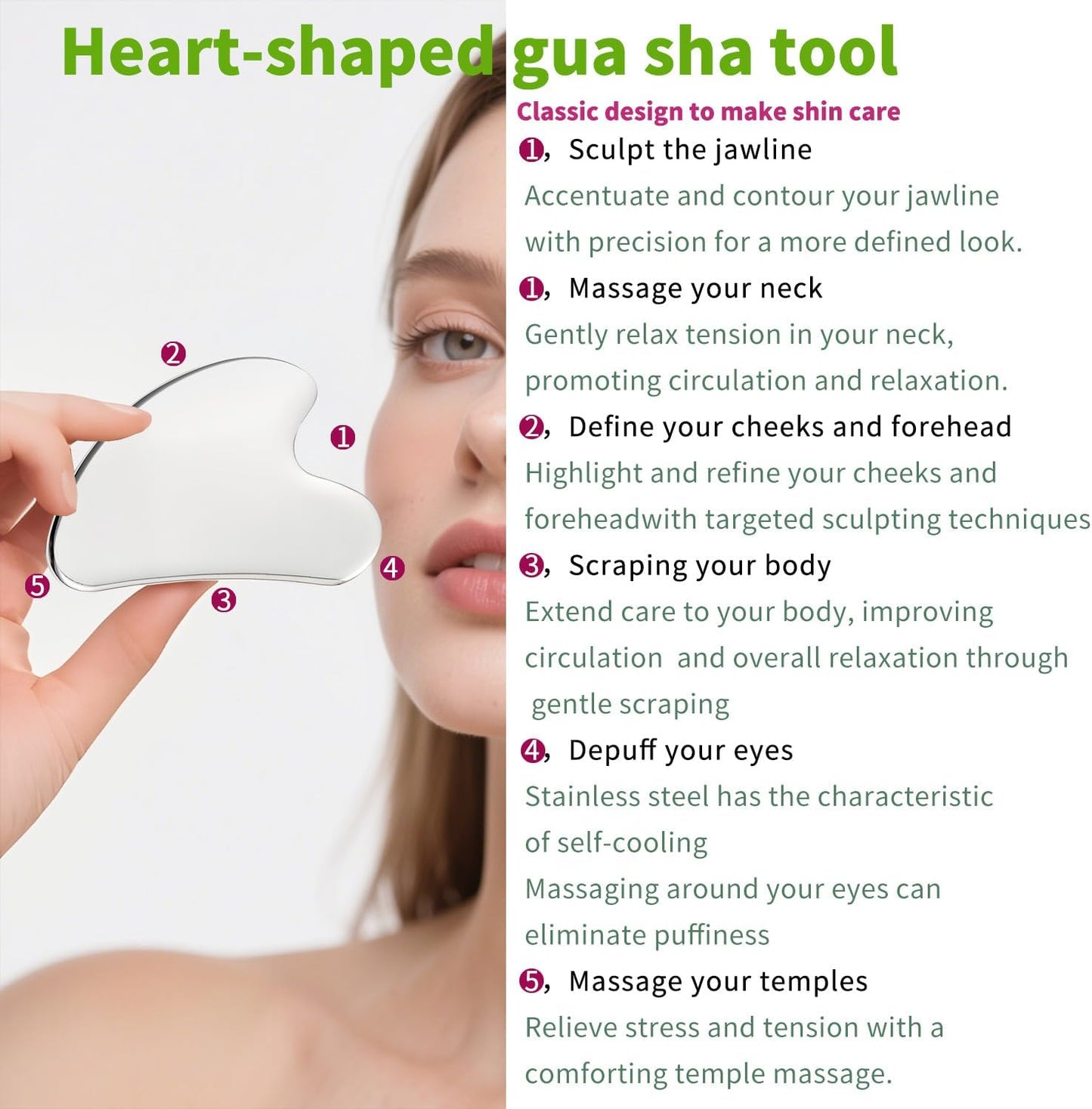 annrose Stainless Steel GuaSha & Eye Cream Applicator Facial Tools, Metal Guasha for Face Neck, Eye Massager Tool, Lymphatic Drainage Face Massage Tool, Skin Care Gift