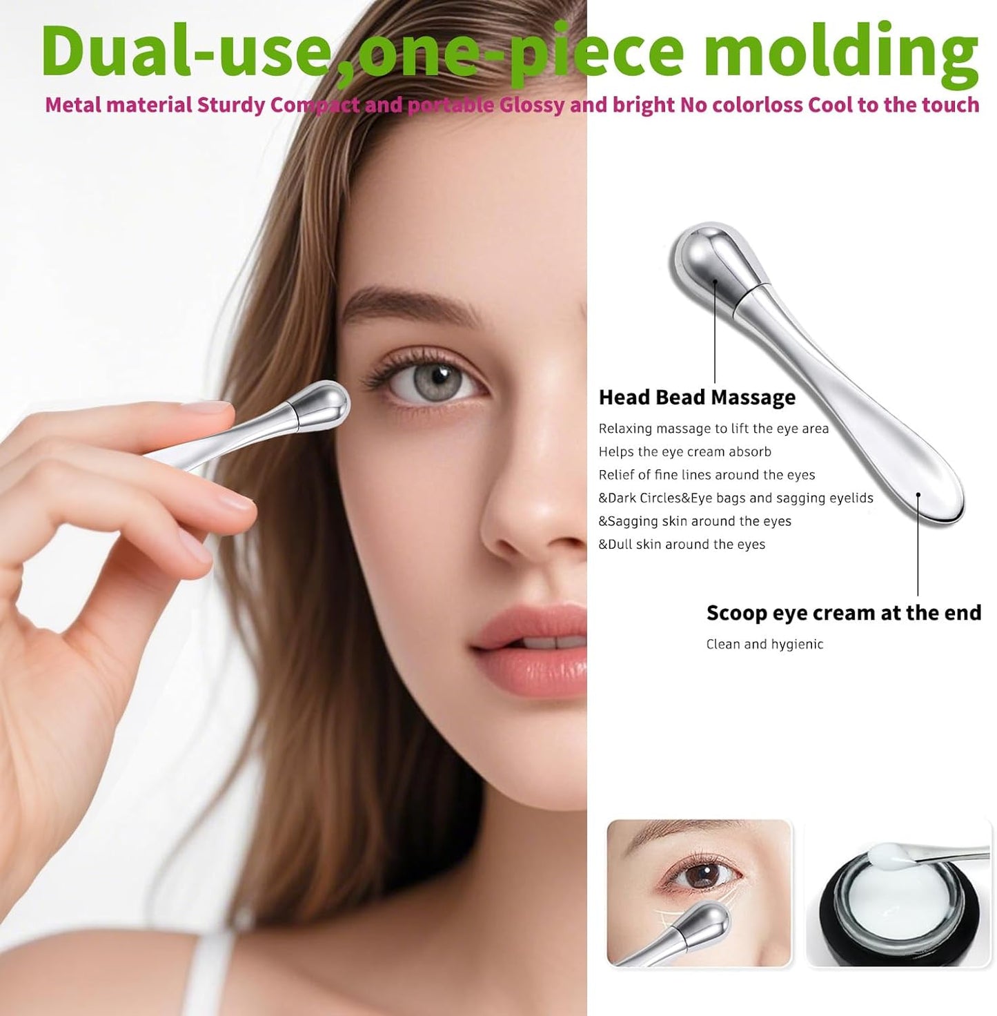 annrose Stainless Steel GuaSha & Eye Cream Applicator Facial Tools, Metal Guasha for Face Neck, Eye Massager Tool, Lymphatic Drainage Face Massage Tool, Skin Care Gift