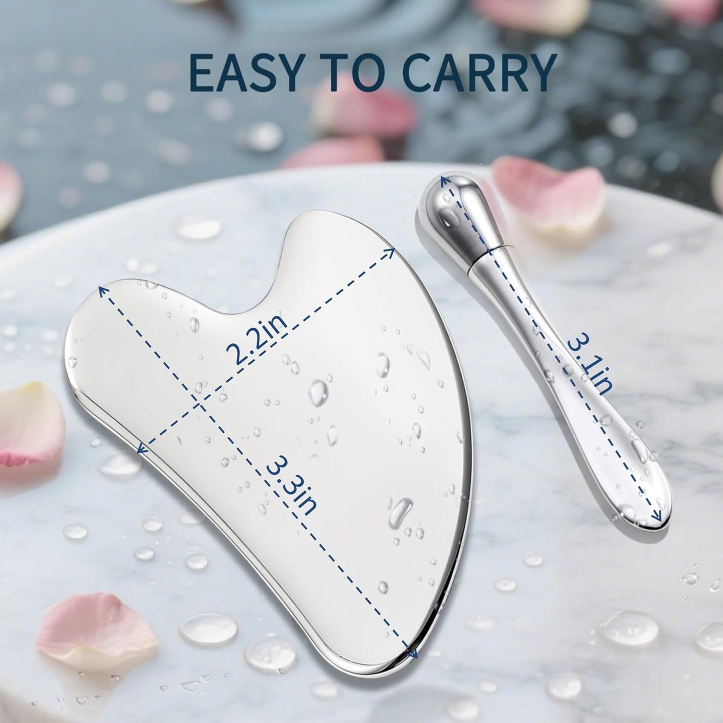 annrose Stainless Steel GuaSha & Eye Cream Applicator Facial Tools, Metal Guasha for Face Neck, Eye Massager Tool, Lymphatic Drainage Face Massage Tool, Skin Care Gift
